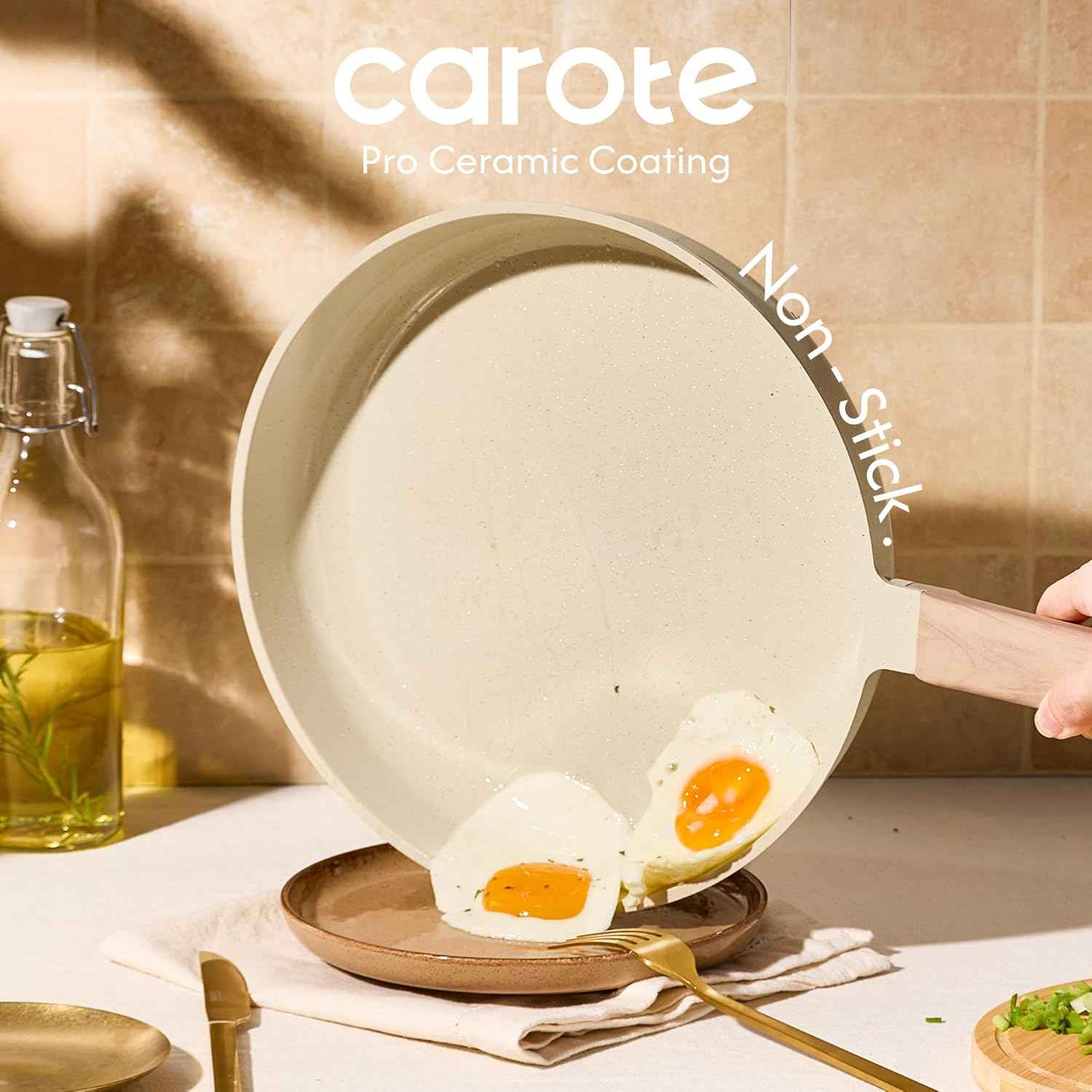 CAROTE 14Pcs Pots and Pans Set Non stick, Ceramic Cookware Set, Non-toxic Kitchen Cooking Set, PFAS and PFOA Free