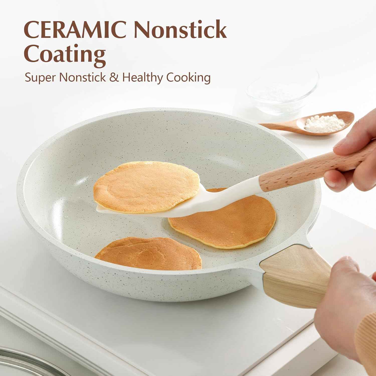 SENSARTE Nonstick Ceramic Frying Pan with Lid 8/9.5/10/11/12.5 Inch Omelet Pan Skillet, Free of Intentionally Added PFAS/PTFE Non-toxic Chef's Pan Induction Compatible Pan, Heat Resistant Handle