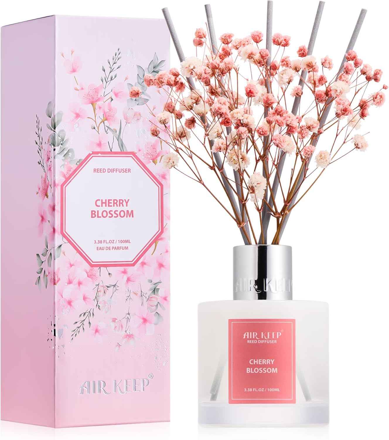 Airkeep Reed Diffuser Set,3.38 fl oz (100 ml) - Clean Linen Oil Diffusers with 8 Reed Sticks,Home Fragrance Reed Diffuser for Bathroom Shelf Decor