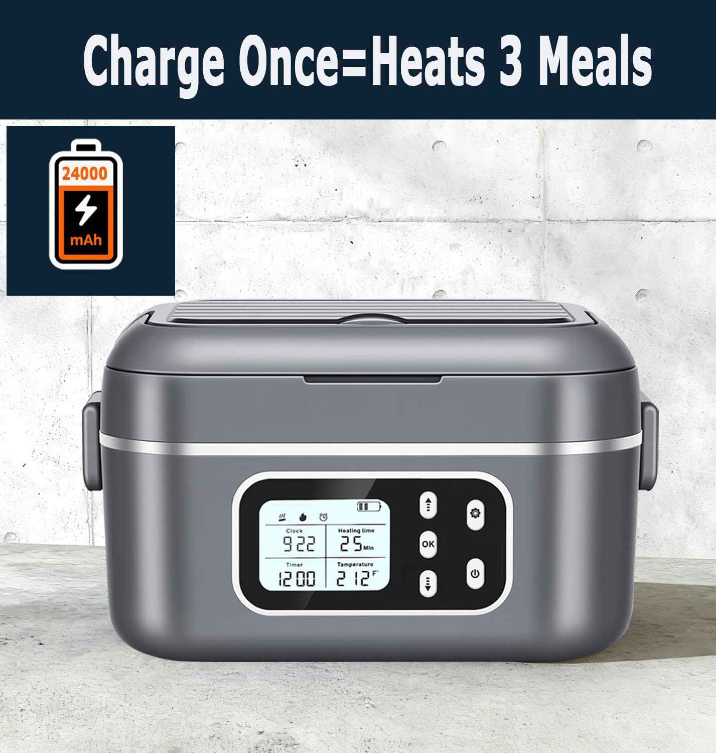 2 x 6.3-Cup Cordless Electric Heated Lunch Box, 100W Rechargeable Portable Food Warmer for Adults Work Travel Car - Battery-Powered & Self-Heating