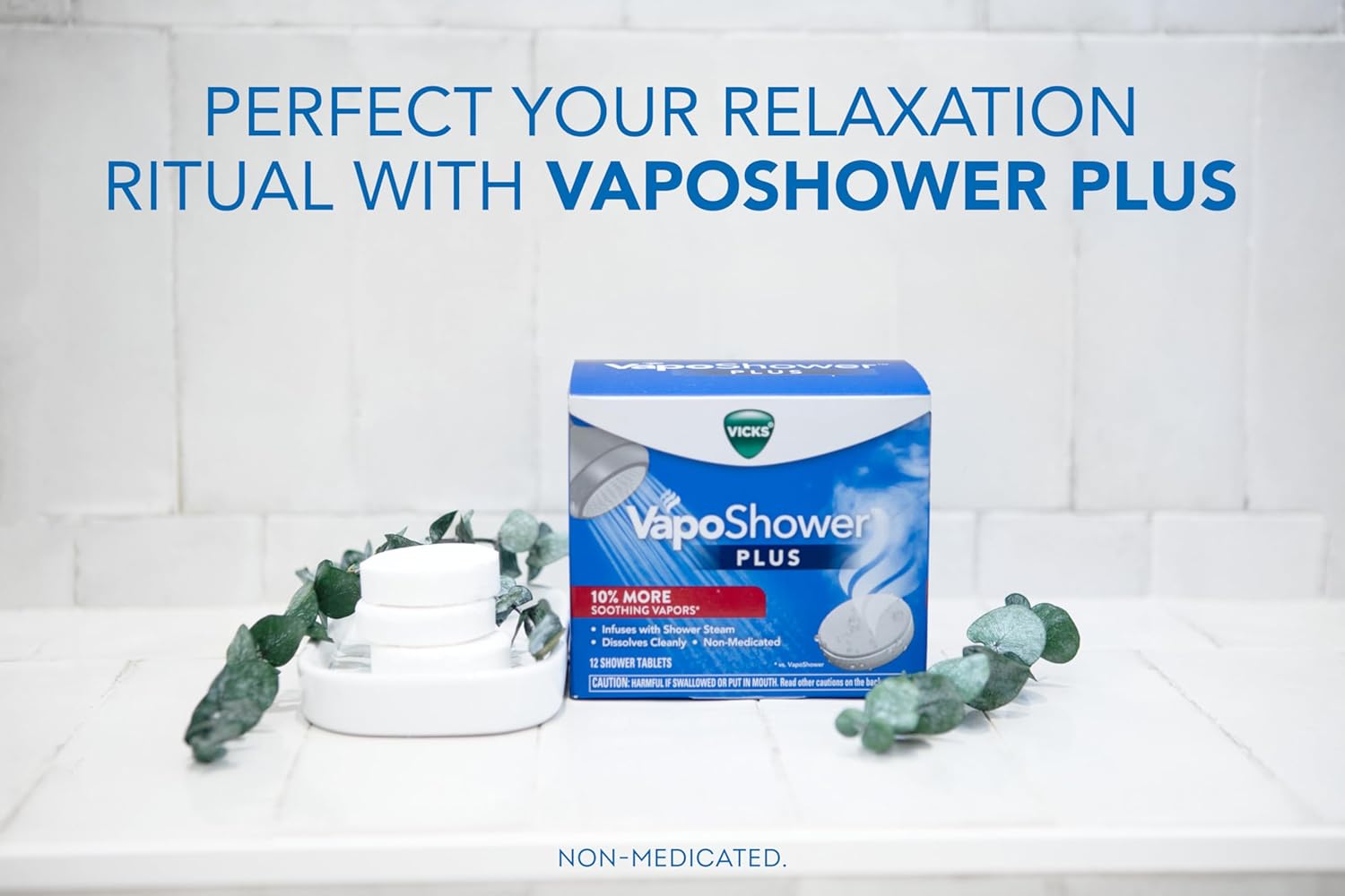 vicks, vapoShower plus, 12-count eucalyptus and menthol shower steamer tablets, non-medicated aromatherapy