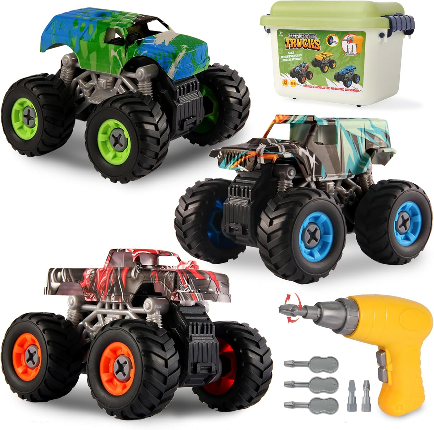 Take Apart Monster Truck Toys for Kids 3 4 5 6 7 8 Year Old Boys, STEM Educational Building Toys with Electric Drill & Storage Box Gift Birthday Christmas for Boys Girls Kids Toddlers