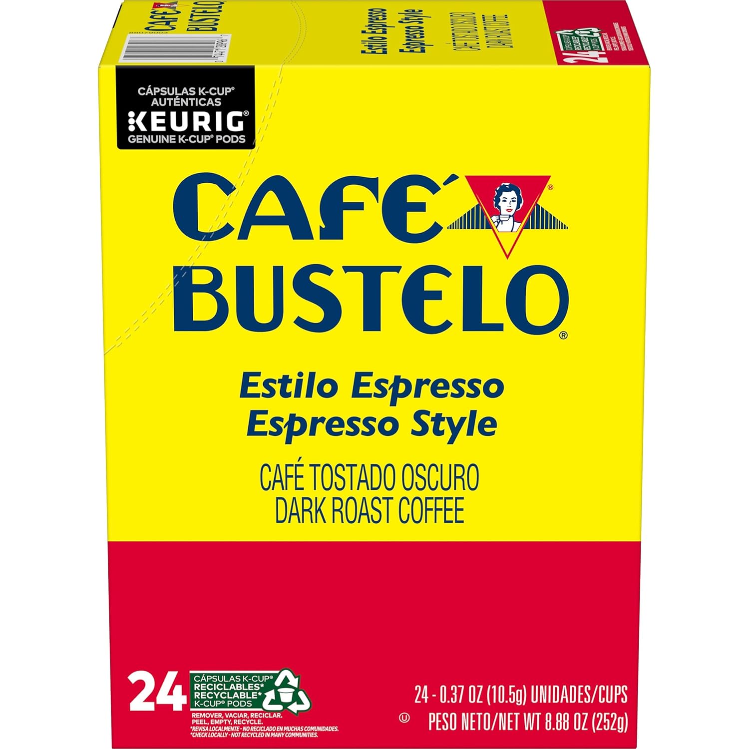 cafe bustelo espresso style dark roast coffee 96 keurig k-cup pods, 4 x 24-count boxes