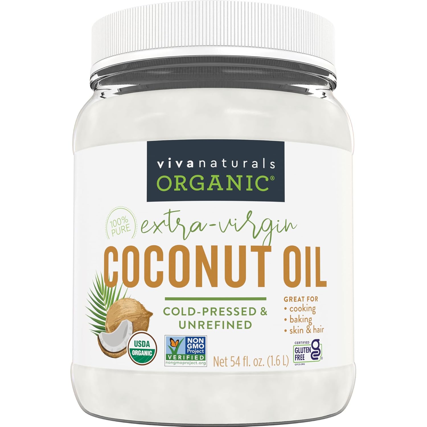 viva naturals 54 fl oz unrefined cold-pressed extra virgin coconut oil