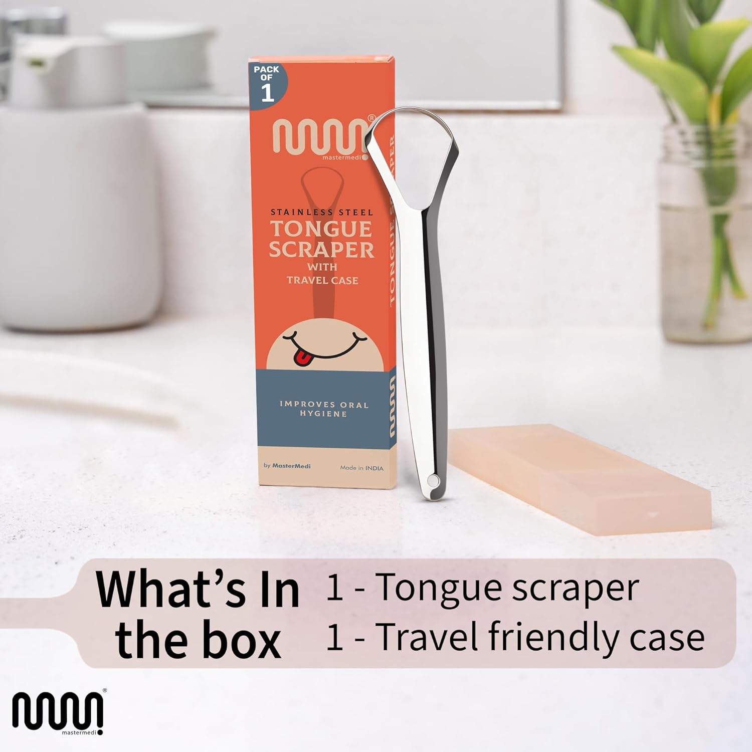 mastermedi 100 stainless steel tongue scraper for adults bad breath oral care