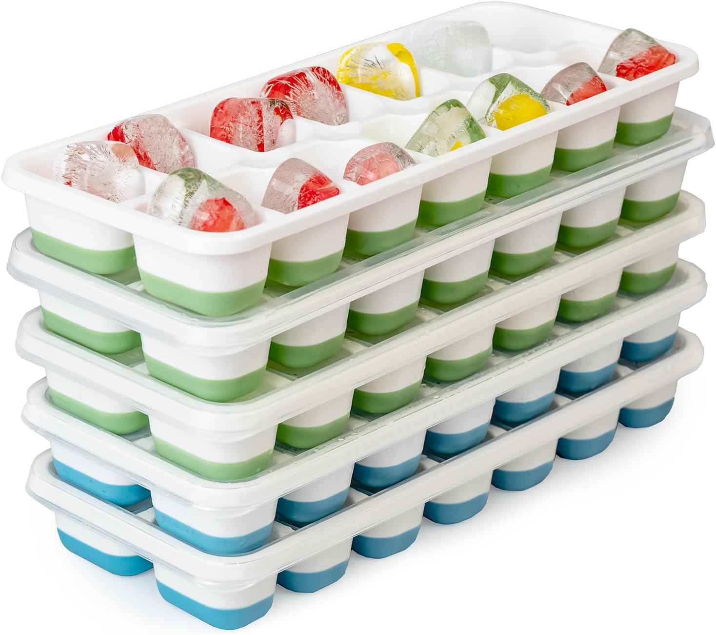 Ice Cube Trays for Freezer - 3 Pack 42 Cubes, Easy to Release Silicone Ice Trays with Spill-Resistant Lids, Reusable Ice Tray,Stackable and BPA-Free, Perfect for Cocktails, Drinks,and Ice Coffee