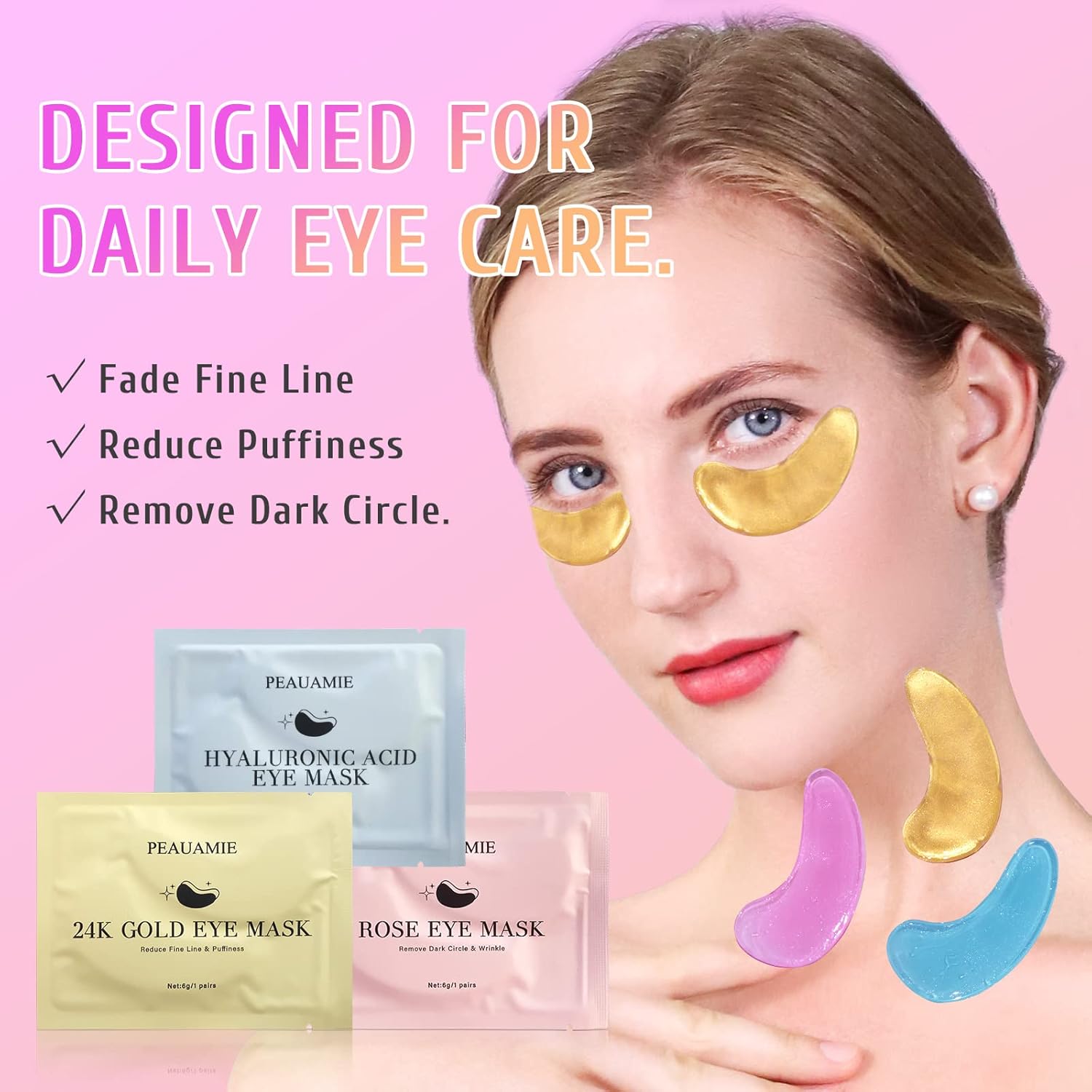 Under Eye Patches with 24K Gold and Hyaluronic Acid for puffy eyes and dark circles skin care