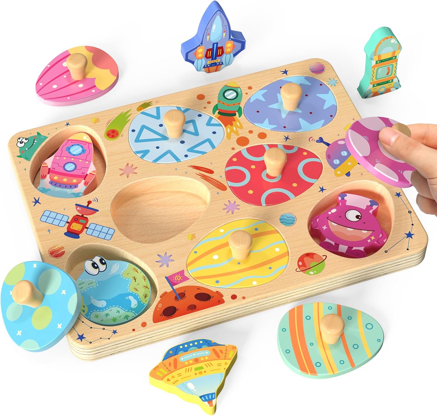 Montessori wooden puzzles for toddlers, 8pcs dinosaur egg matching, educational preschool learning toys