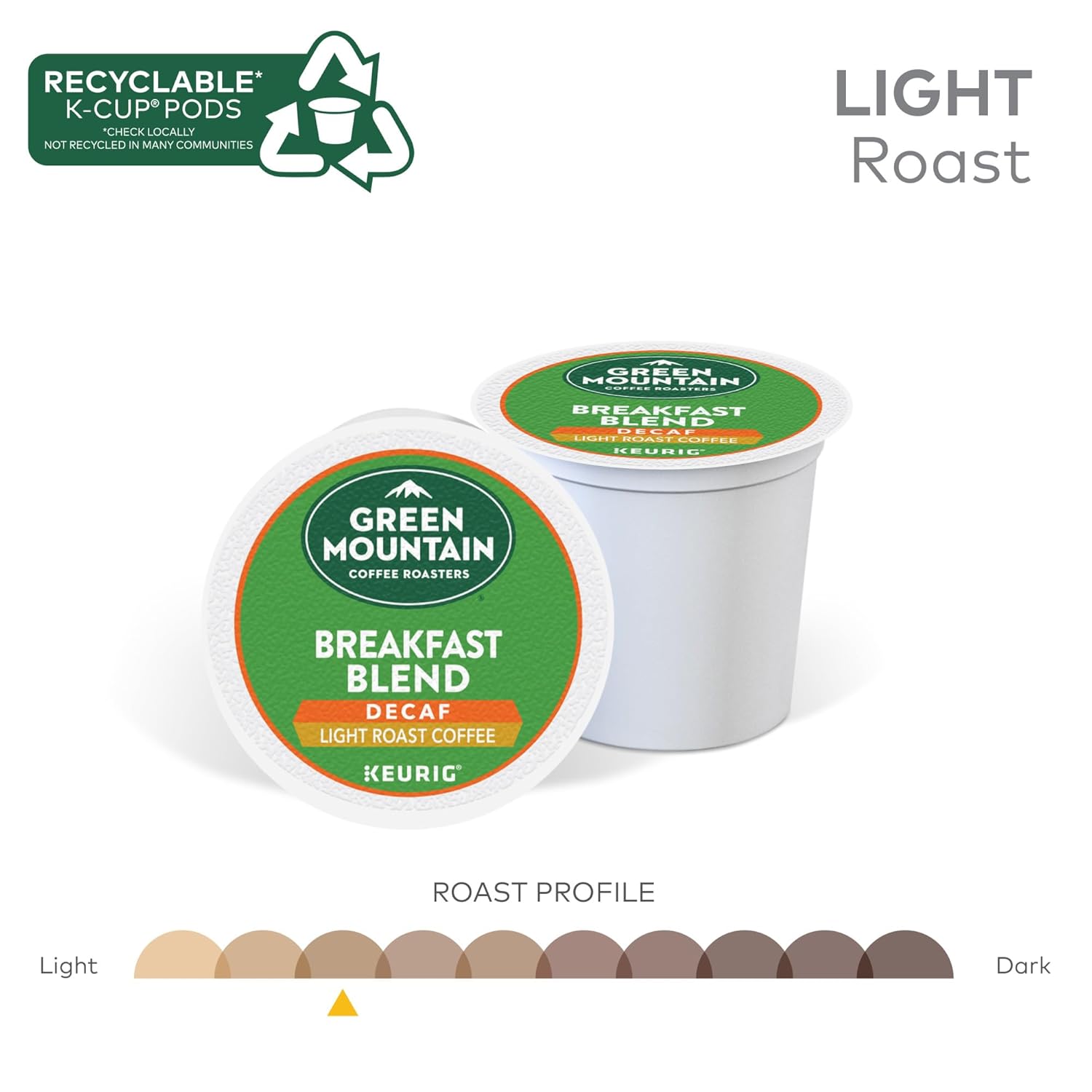 Green Mountain Coffee Roasters Decaf Breakfast Blend, 32-count, single-serve K-Cup pods, light roast, Orthodox Union Kosher