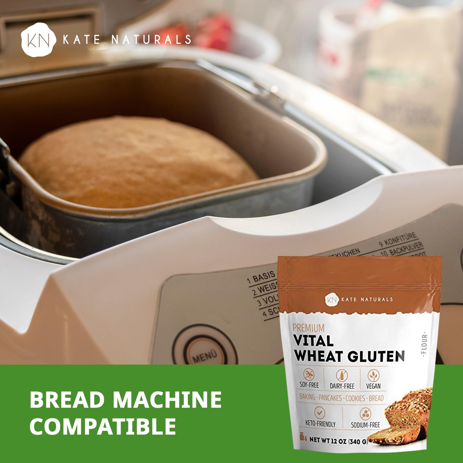 Kate Naturals Vital Wheat Gluten, 12oz, High Protein Flour for Bread, Seitan, and Keto Baking
