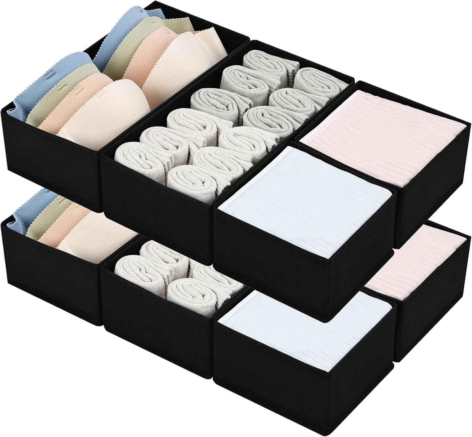 DIMJ Drawer Organizers Clothes, Set of 4 Dresser Organizer Bins, Fabric Closet Organizers and Storage, Shallow Drawer Dividers for Nursery, Clothing, Baby Clothes, Socks, Underwears, Tie (Beige)