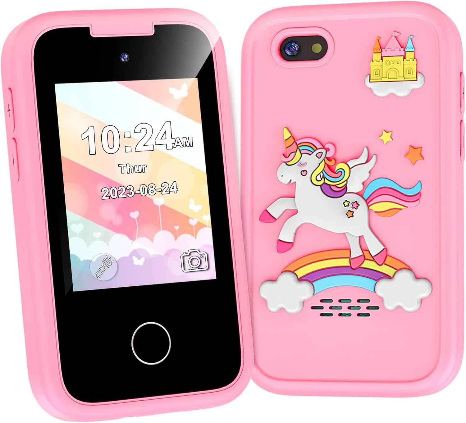 WEOLULI Kids Smart Phone with Dual Camera, Game & Music Player, Toddler Learning Play Toy Cell Phone, Gifts for Girls, Christmas, Birthday, Age 3-10, Light Pink