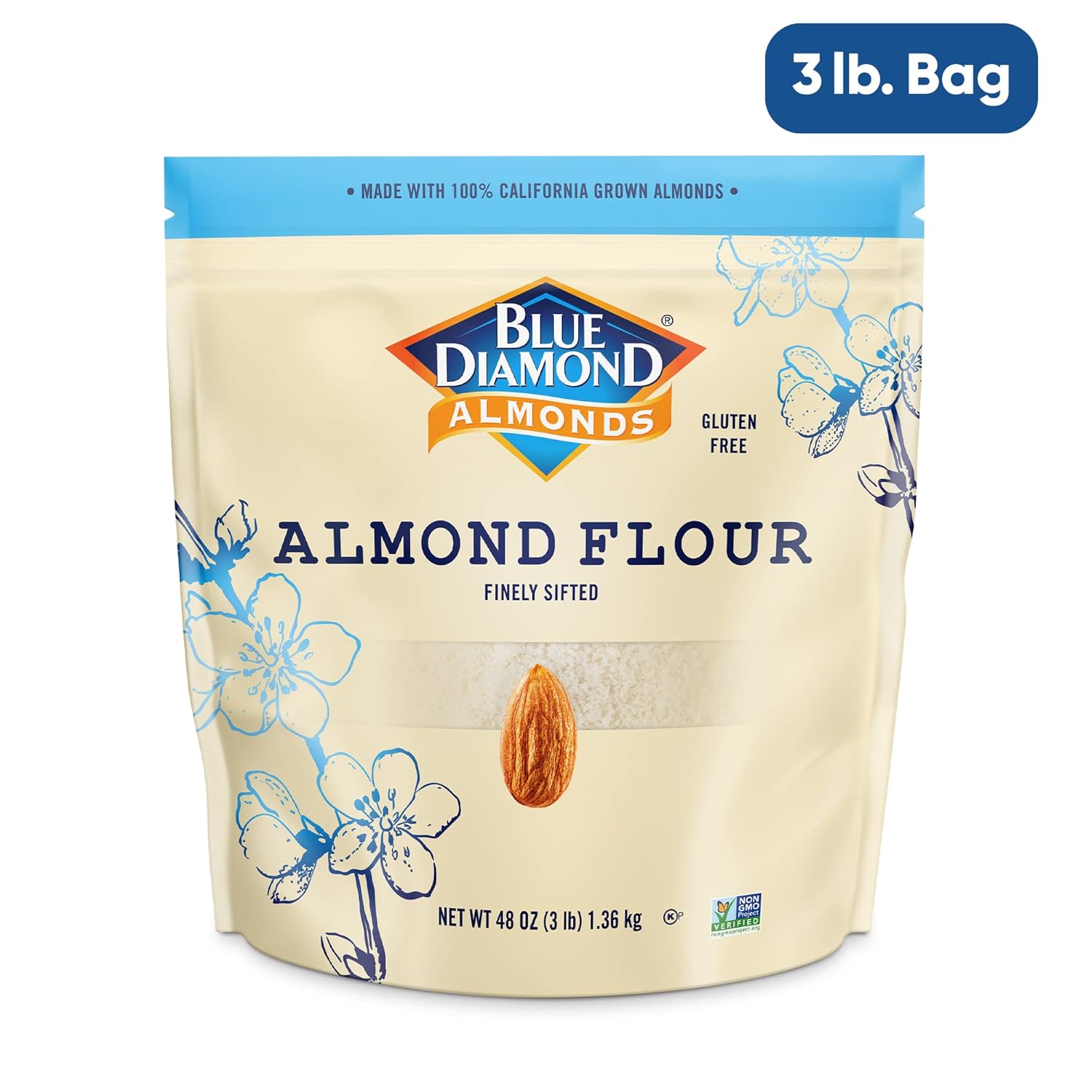 Blue Diamond Gluten-Free Almond Flour, Blanched, Finely Sifted, 48 oz, Keto and Paleo Friendly