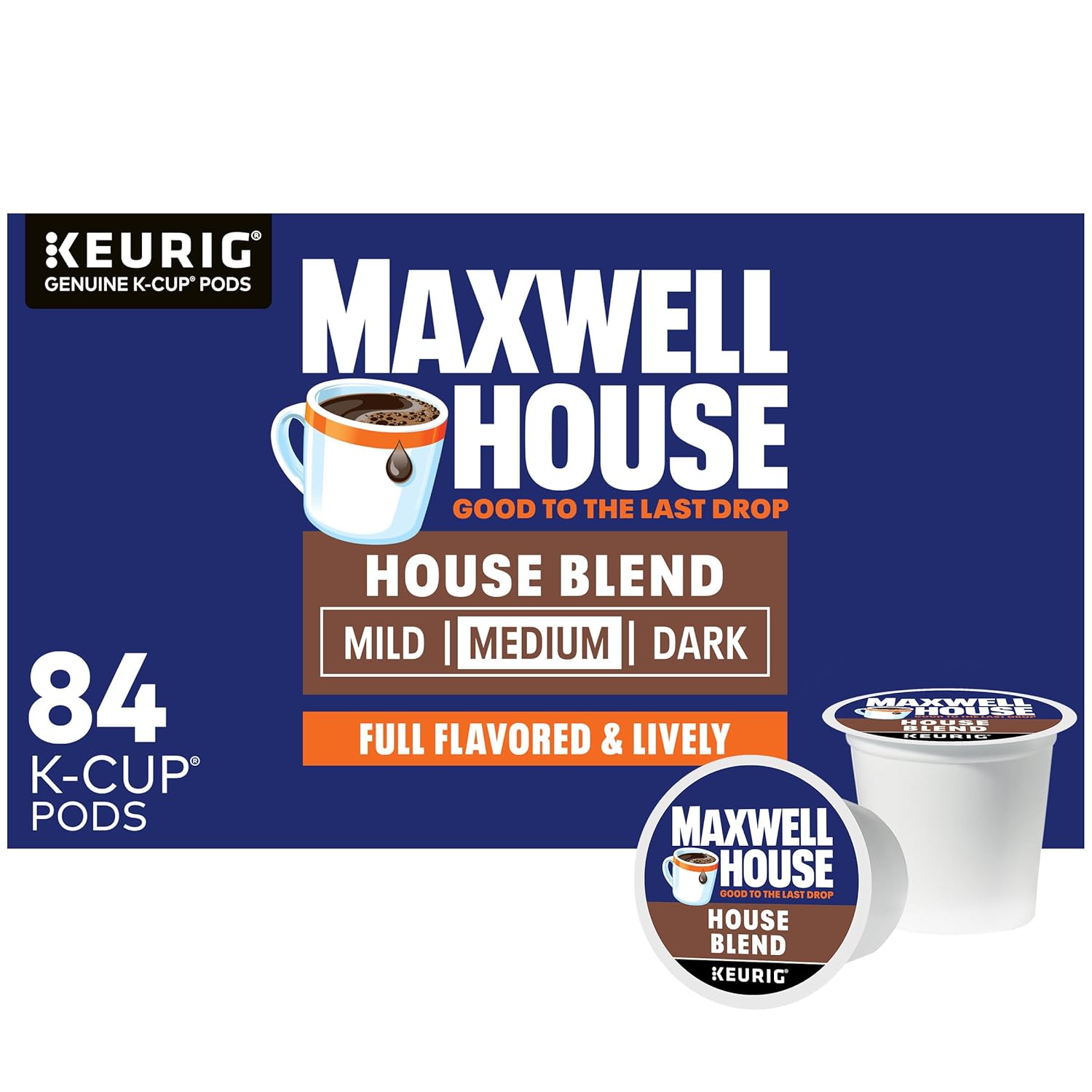 maxwell house house blend medium roast k-cup coffee pods, 84 count box, keurig compatible