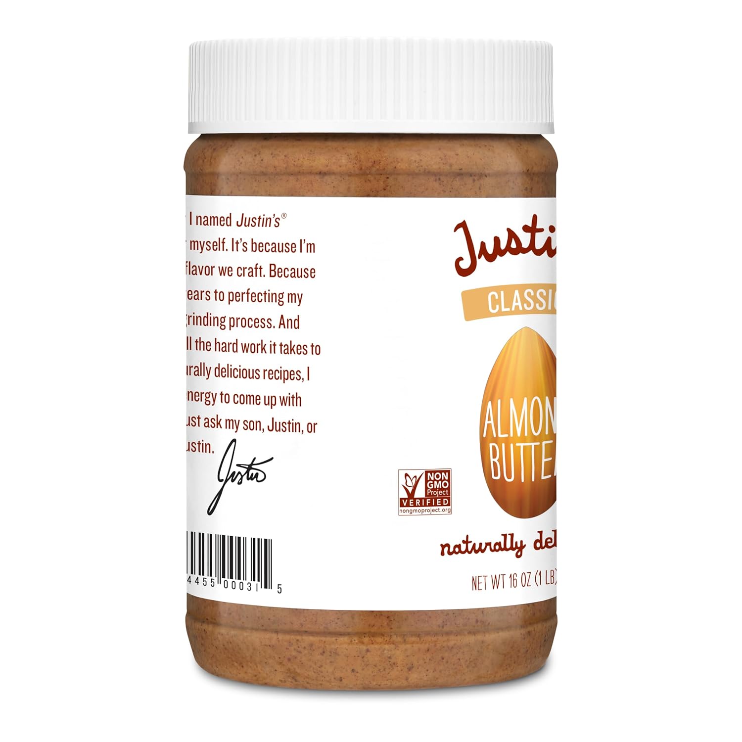 Justins Classic Almond Butter, Gluten-free, Non-GMO, Keto-friendly, 16 Ounce Jar, Pack of 1