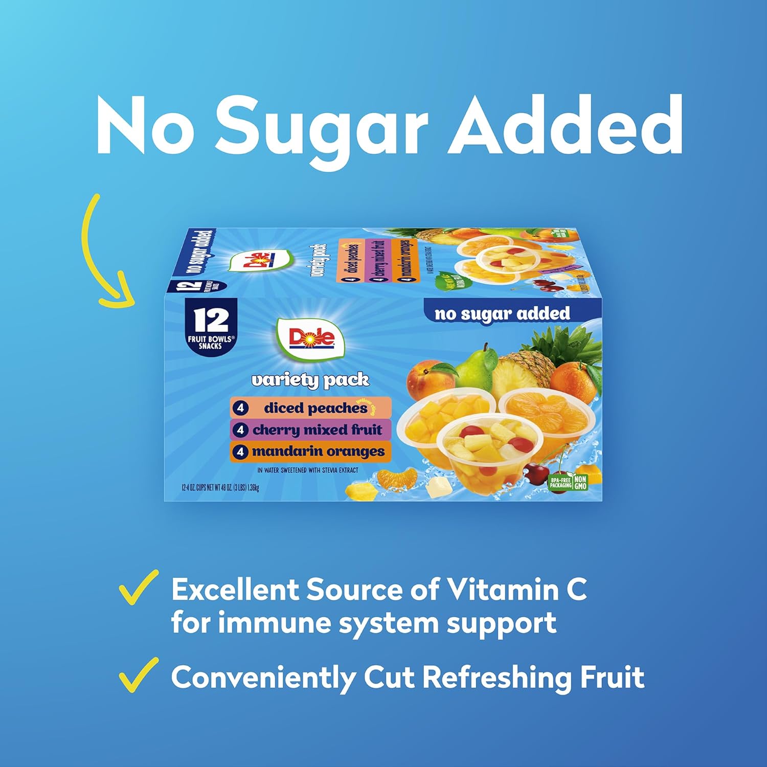 dole diced peaches mandarin oranges cherry mixed fruit no sugar added variety pack - 12 pack