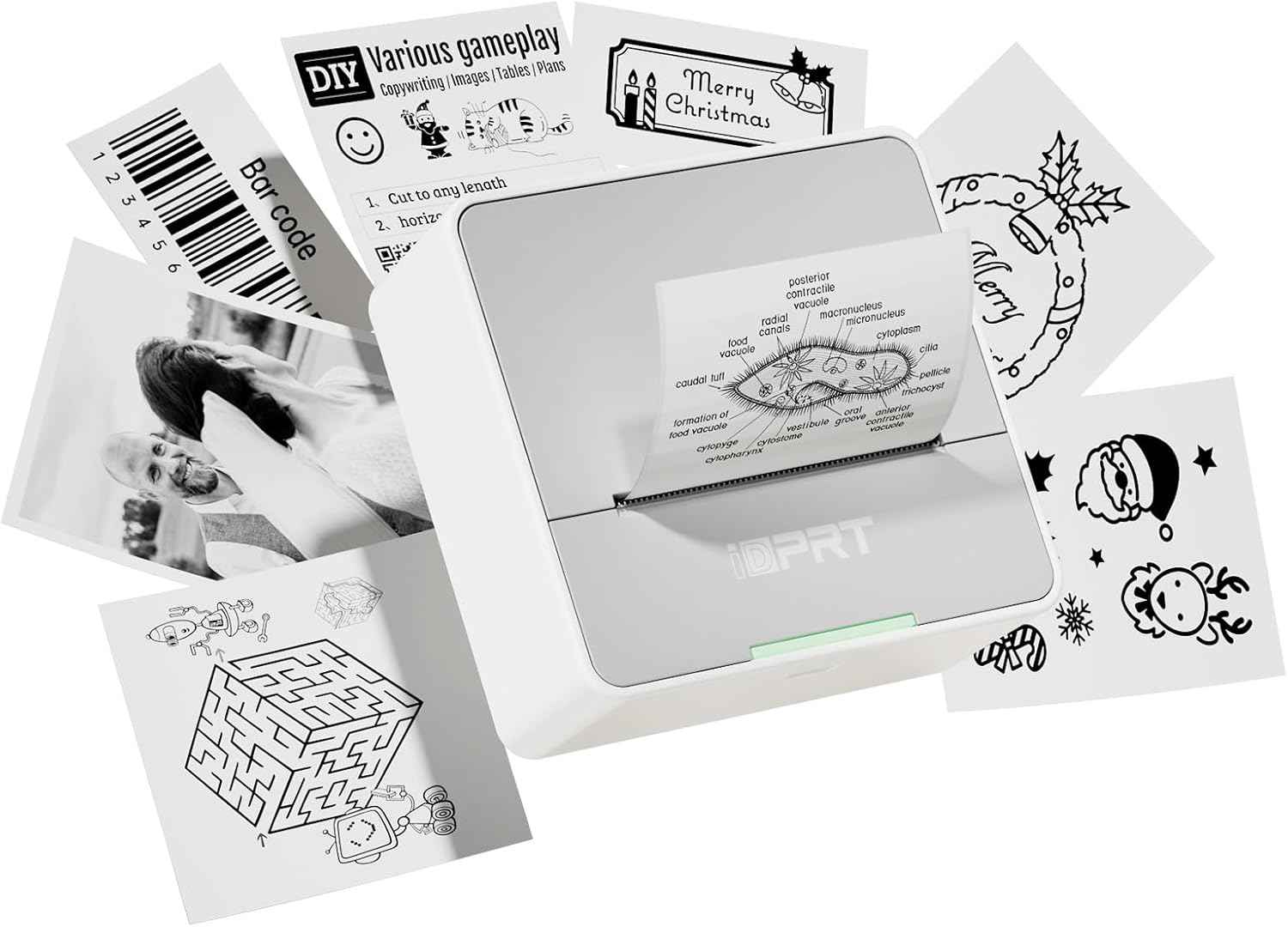 iDPRT Portable Sticker Maker Machine with 1 Roll Sticker Paper, Mini Printer Efficiently and Quickly, Thermal Printer for Study Notes, Pictures, DIY, Label, Free App with Multiple Templates, Grey