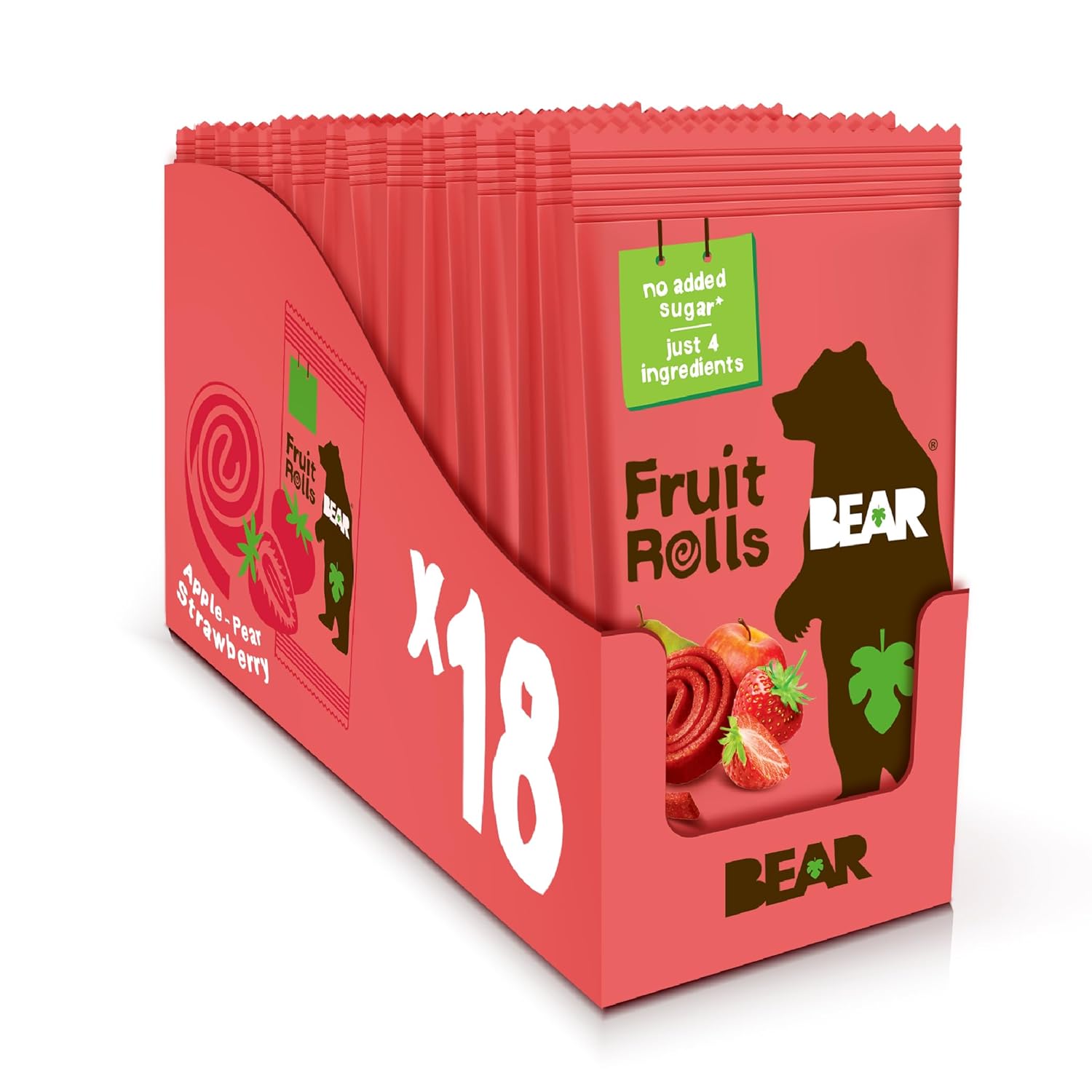 BEAR Real Fruit Snack Rolls - Gluten Free, Vegan, and Non-GMO, 0.7 Ounce, 36 Rolls, Strawberry, Healthy Snacks for Kids and Adults