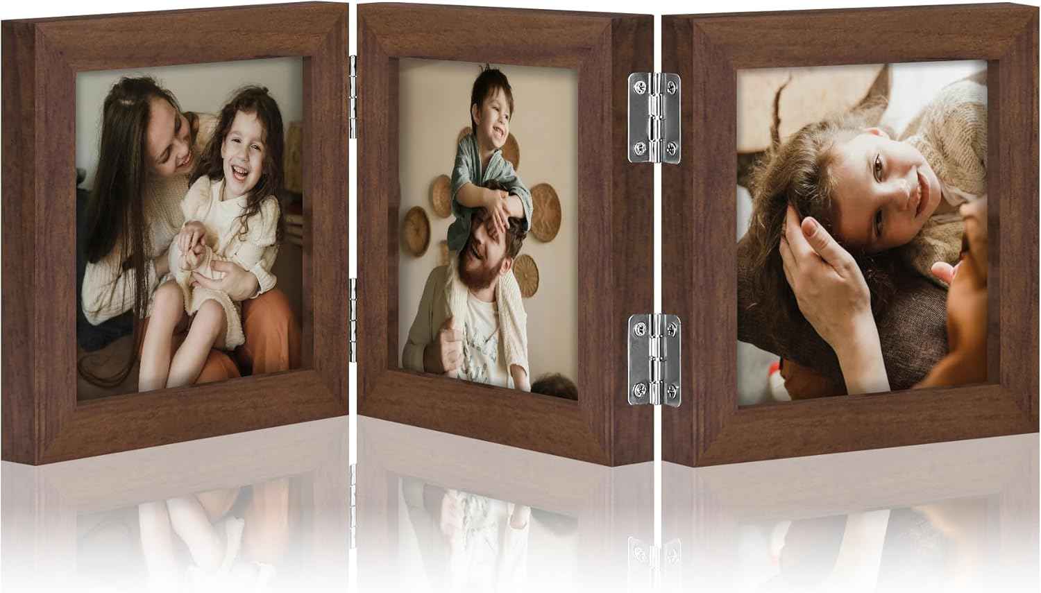decorUhome Triple 4x6 Picture Frame Vertical, Engineered Wood Trifold Photo Frame with Plexiglass for Tabletop Display, 4x6, Black