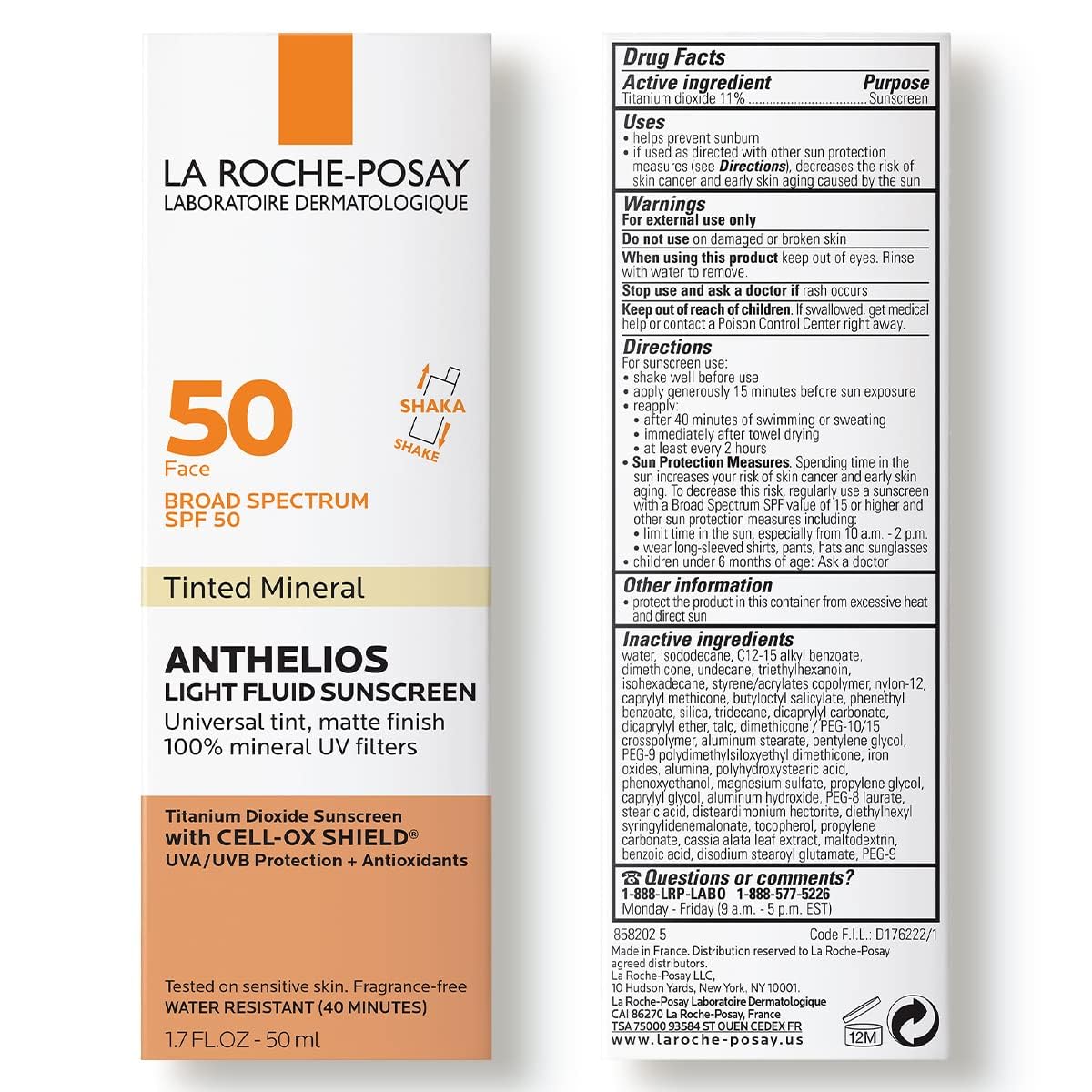 La Roche-Posay Anthelios Ultra-Light Fluid SPF 50, 50ml, Face Sunscreen with Titanium Dioxide, Oil-Free, Matte Finish