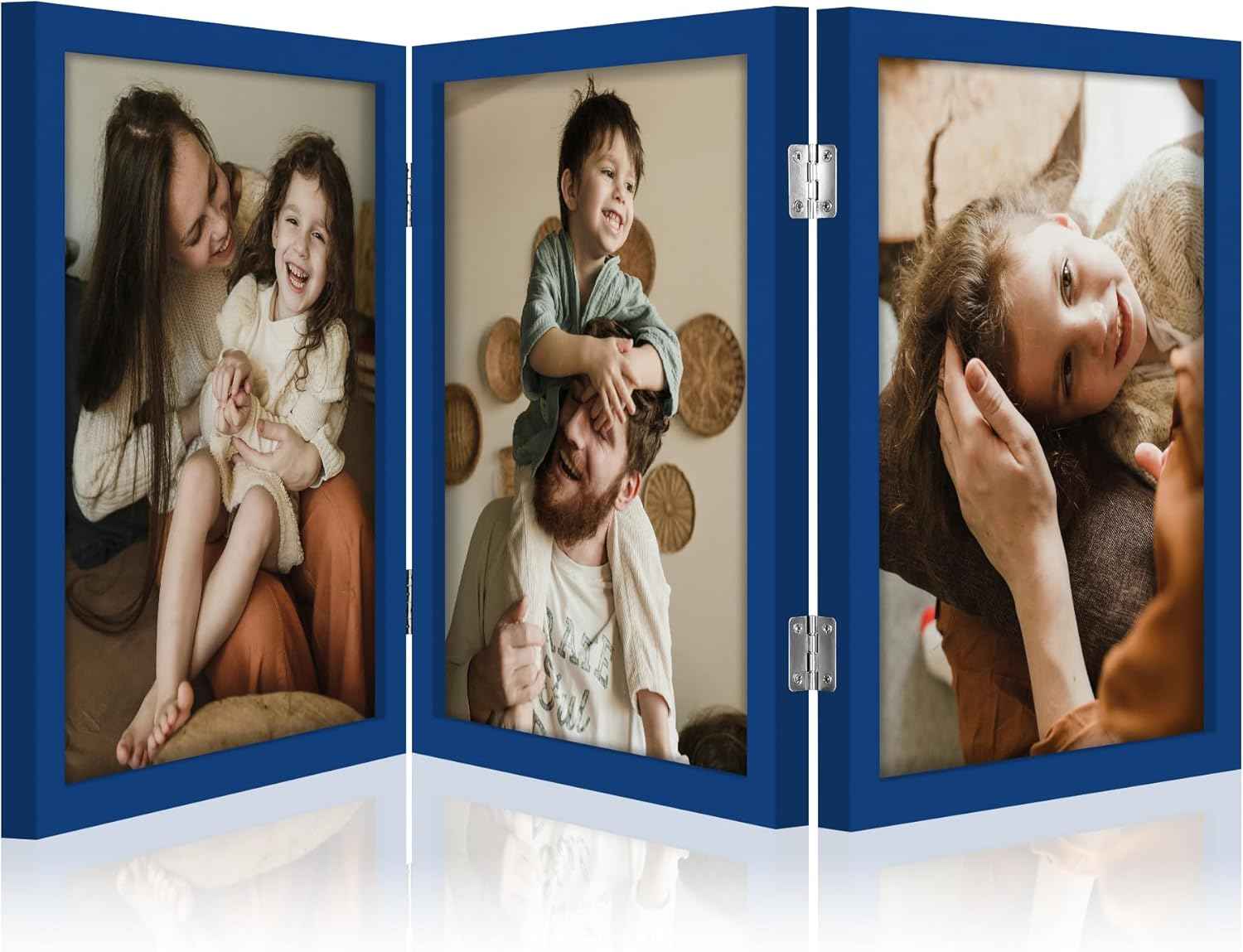 decorUhome Triple 4x6 Picture Frame Vertical, Engineered Wood Trifold Photo Frame with Plexiglass for Tabletop Display, 4x6, Black
