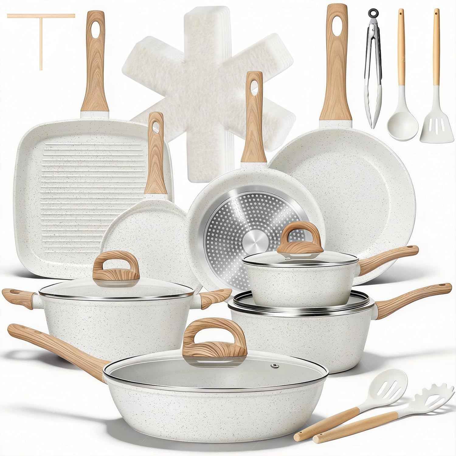 EWFEN 25 Pcs Pots and Pans Set, Nonstick Ceramic Cookware Sets, Healthy Non-Toxic, Large Capacity, Induction Compatible, Cooking Set with Frying Pans & Saucepans, PFAS/PTFE/PFOA Free, Classic Black