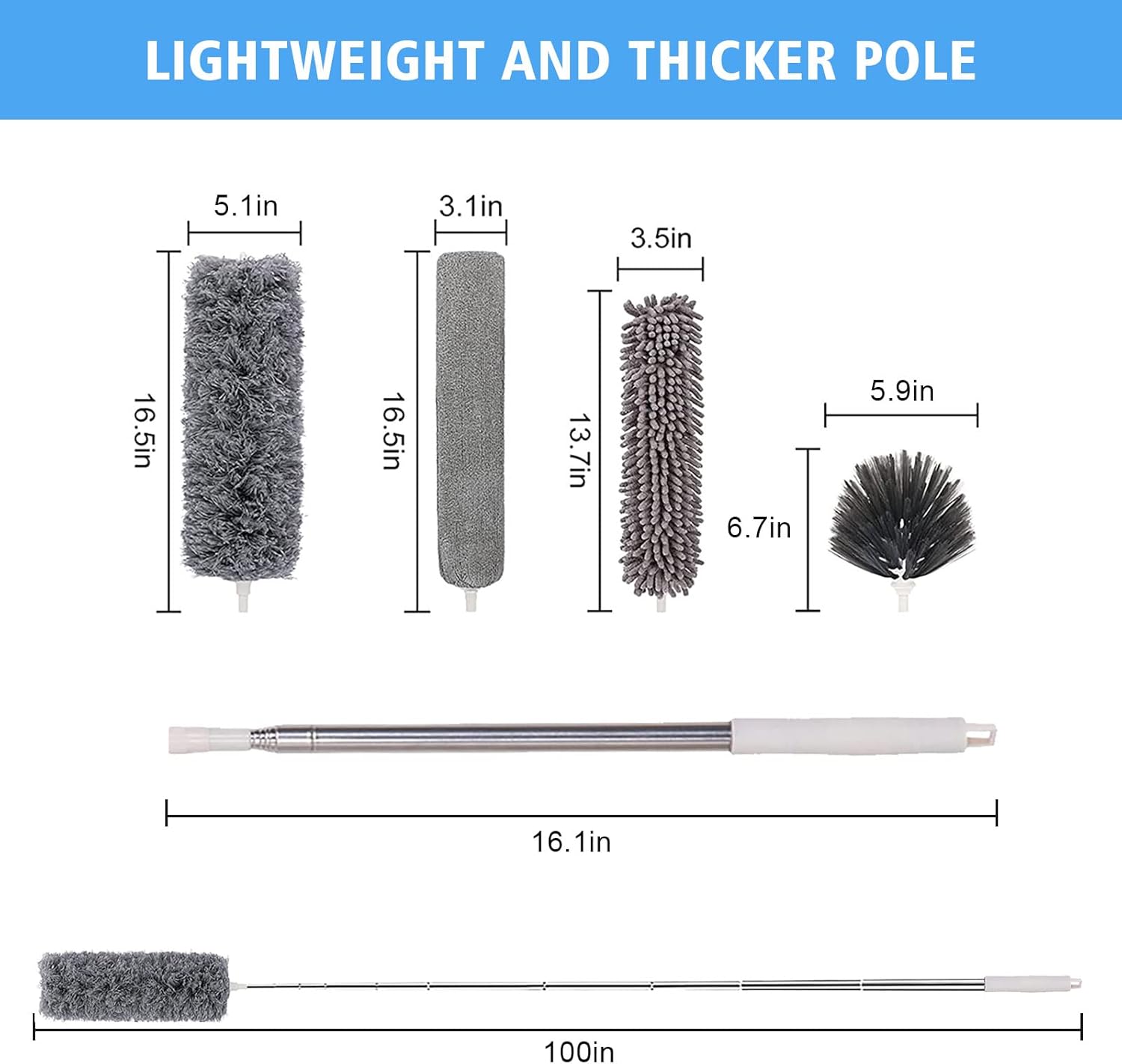 Microfiber feather duster kit with 5-in extension pole, cobweb duster, and microfiber dusters for high ceilings and furniture