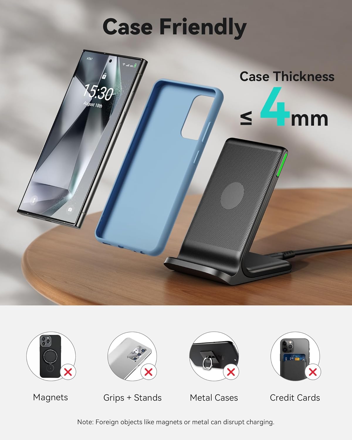 INIU Wireless Charger, 15W Fast Qi Certified Wireless Charging Station with Sleep-Friendly Adaptive Light Compatible with iPhone 16 15 14 13 Pro XS 8 Plus Samsung Galaxy S25 S24 S23 Note 20 Google etc - Rayz Mart