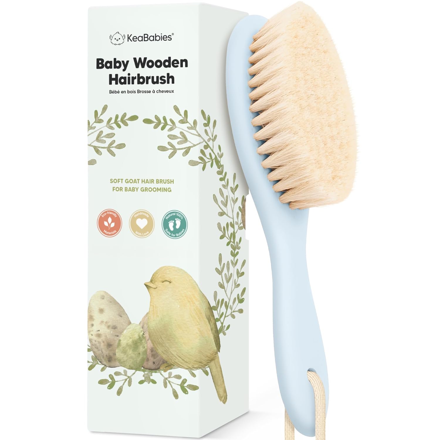keababies wooden baby hair brush for toddler girls boys cradle cap soft goat bristles walnut regular