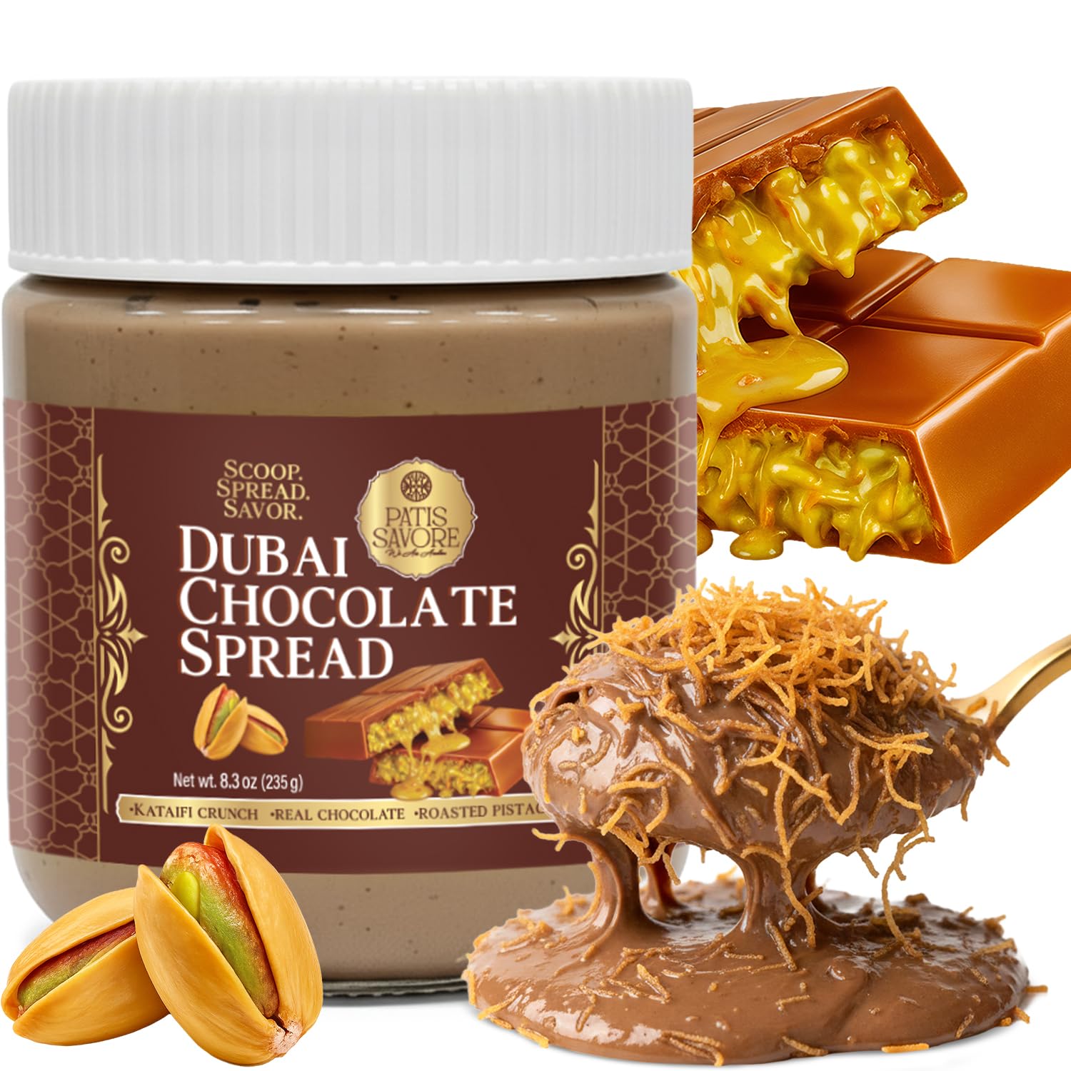 Dubai Chocolate Spread with Kataifi Pistachio Cream - 8.3oz - Luxurious Middle Eastern Chocolate Delight