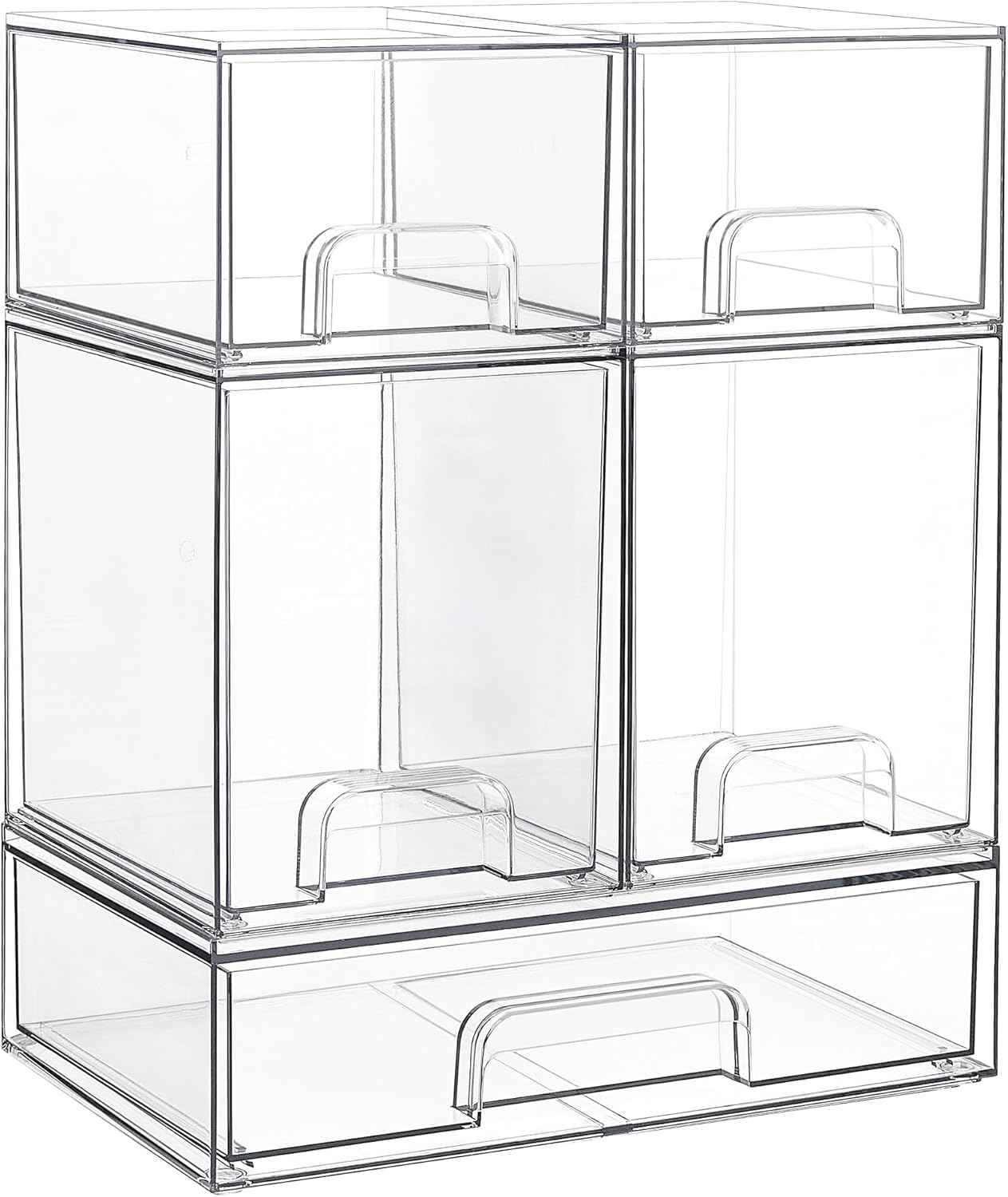 Vtopmart Stackable Storage Drawers Set of 5, Clear Plastic Organizer Bins for Baby Bottle, Beauty Supplies Storage, Ideal for Kichen Countertop, Vanity, Bathroom, Cabinet, Pantry Organization