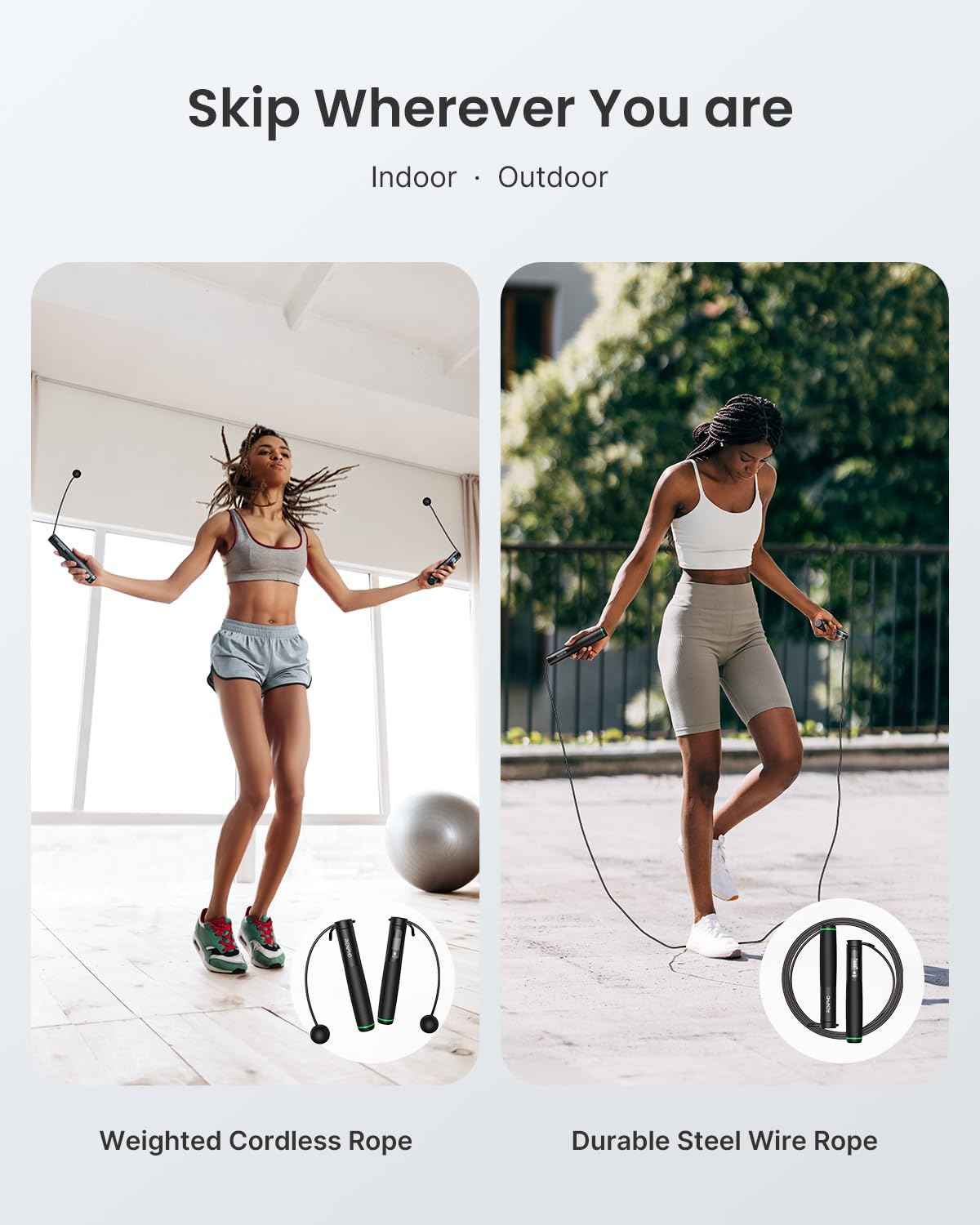 RENPHO Cordless Jump Rope, Weighted Jump Rope with Counter, Jump Ropes for Fitness, Smart Skipping Rope for Crossfit, Gym, Burn Calorie, APP Data Analysis, at-Home-Workout for Women Men Adult Kids