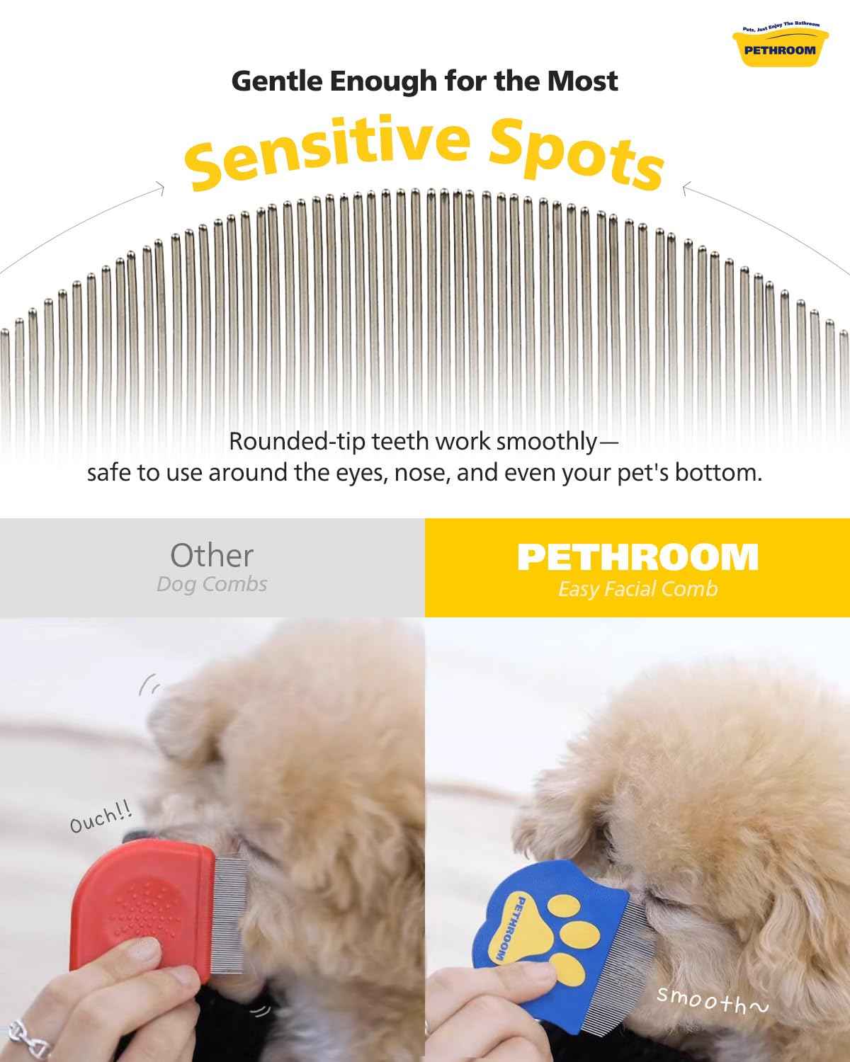[PETHROOM] Professional Eye Comb for Pets | Stainless Steel Tear Stain Remover for Cats & Dogs | Gentle Round-Head Grooming Tool | Compact & Portable for Eye Gunk Removal