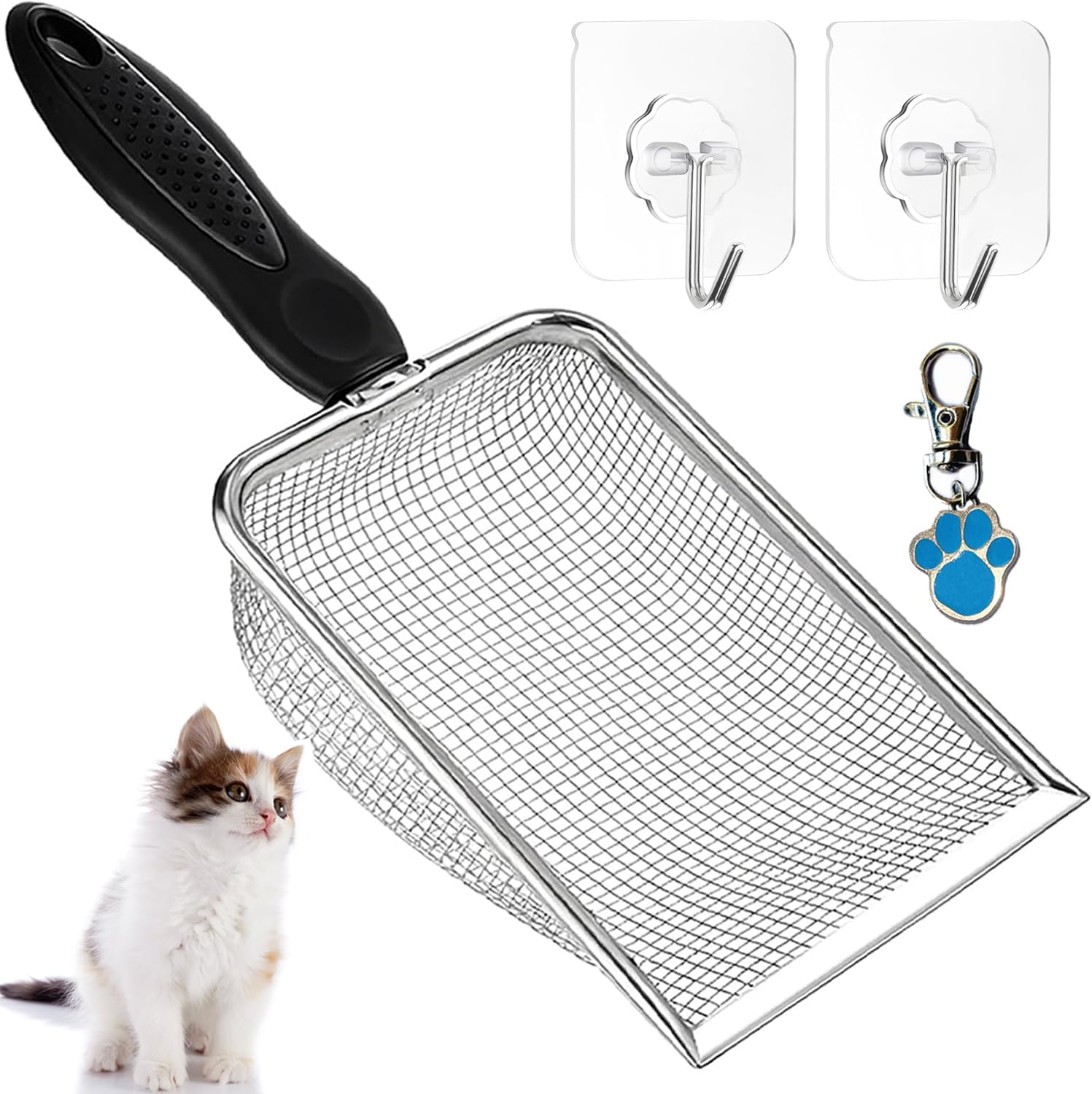 itPlus Stainless Steel Cat Litter Scoop with Mesh Scooper Long Handle Shovel Sifter for Clumping Litter