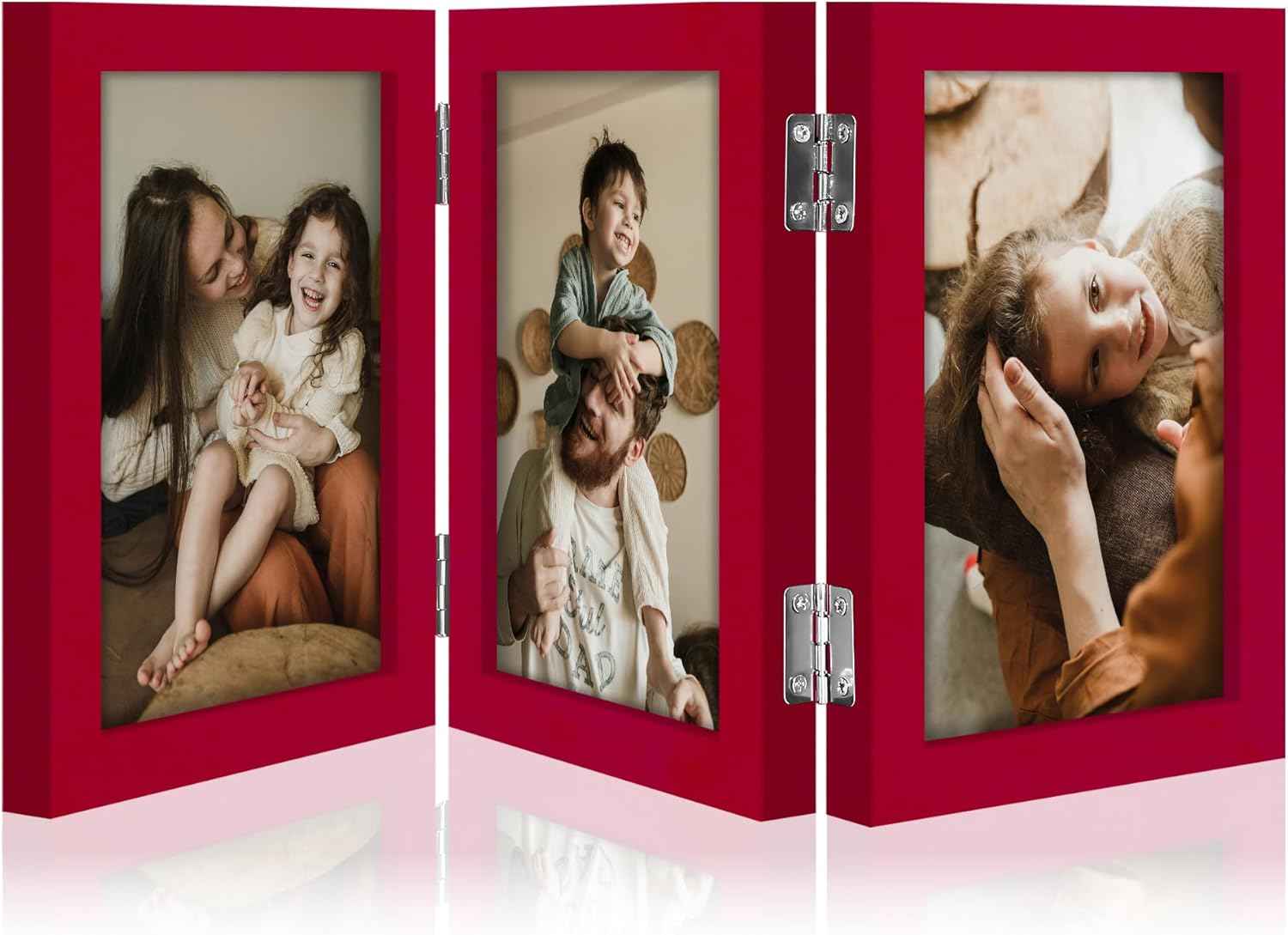 decorUhome Triple 4x6 Picture Frame Vertical, Engineered Wood Trifold Photo Frame with Plexiglass for Tabletop Display, 4x6, Black