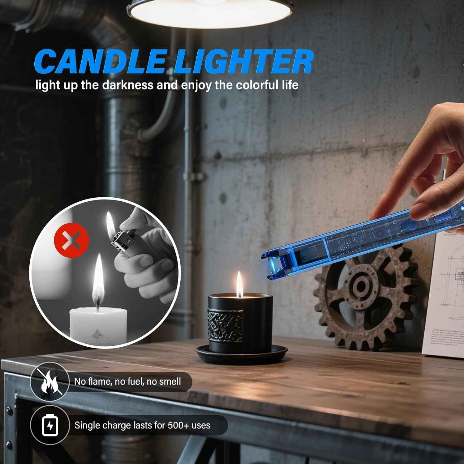 KTEBO 2 Pack Electric Candle Lighters - Rechargeable USB-C Arc Lighters with LED Display & Transparent See-Through Tech Design, Windproof Long Lighter for Candles,BBQ,Camping,Stoves,Stocking Stuffers