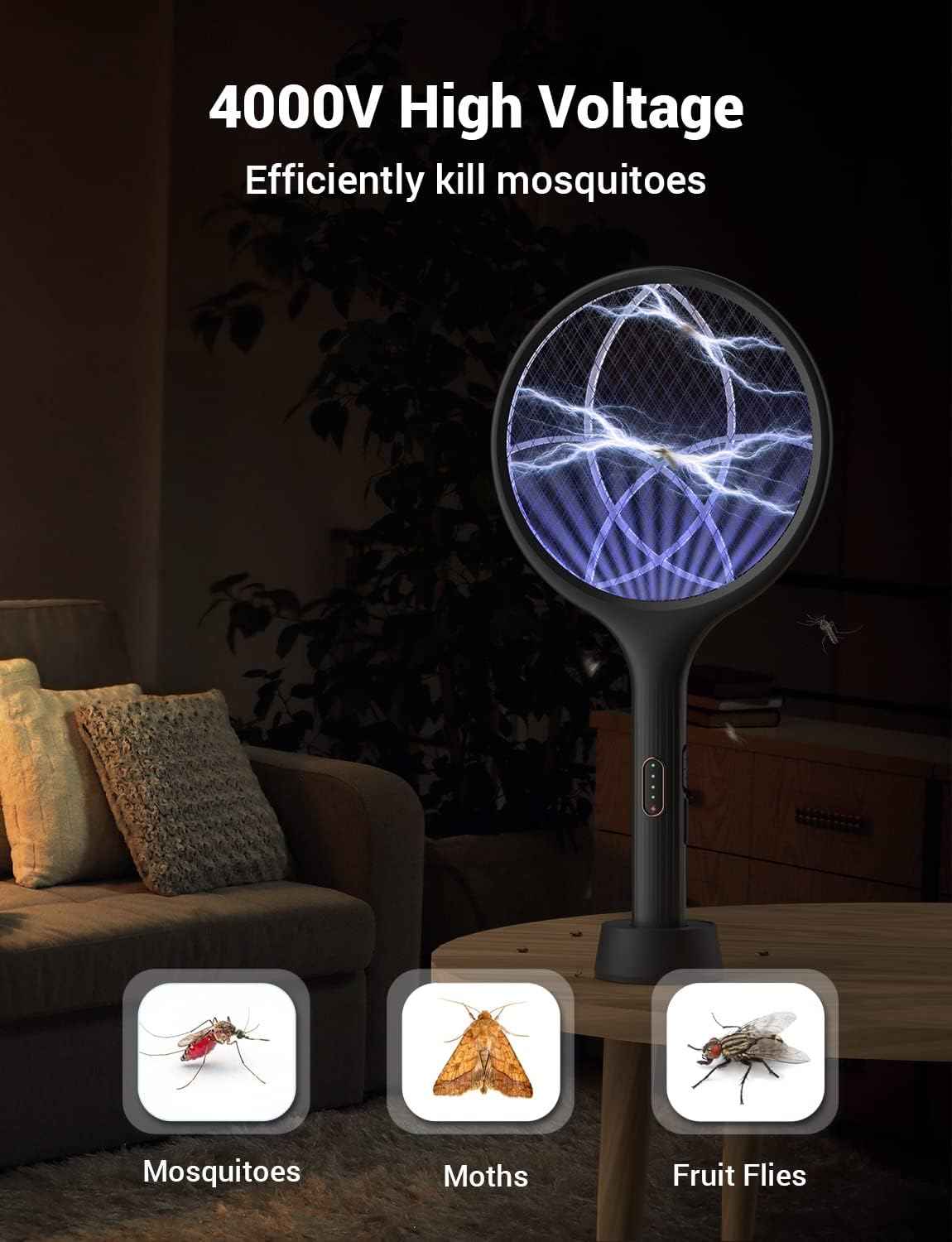 YISSVIC Electric Fly Swatter Bug Zapper Racket Dual Modes Mosquito Killer with Purple Mosquito Light Rechargeable for Indoor Home Office Backyard Patio Camping