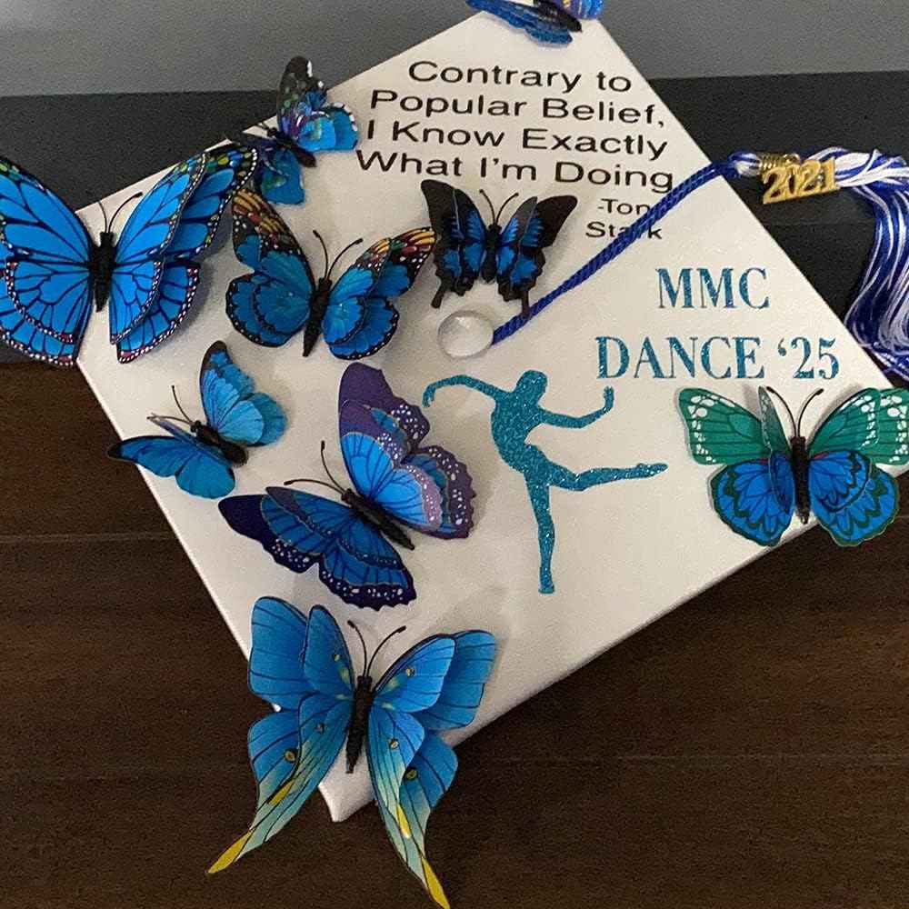 Butterflies Decoration, BOPART 24Pcs 3D Butterfly Decals Stickers for Party Decoration, Blue Butterflies Wall Decor Magnetic Butterfly for Crafts (12 Styles at 4 Sizes in Double Wings)