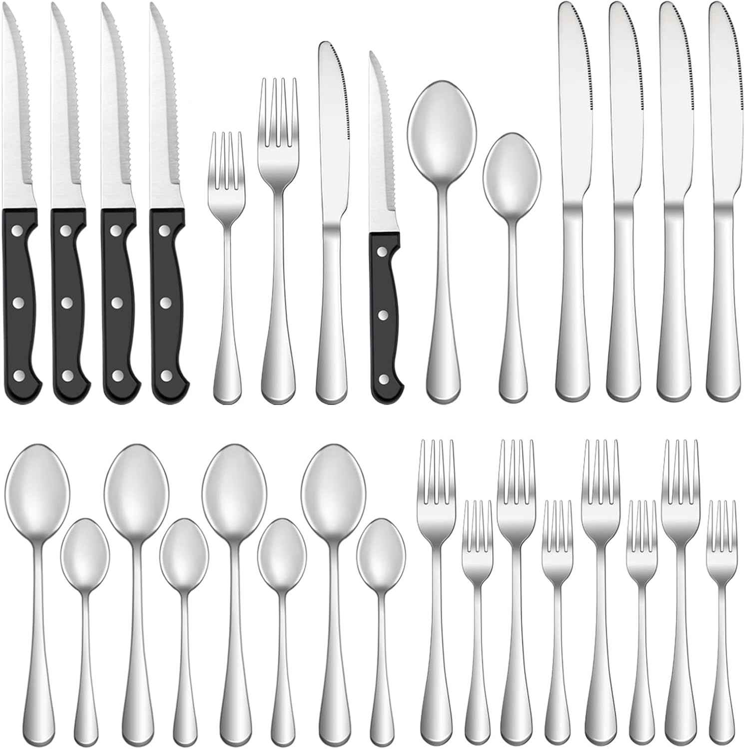 MUTNITT Silverware Set with Steak Knives Service for 4,Stainless Steel Flatware, Mirror Polished Cutlery Utensil Set for Home Kitchen Eating Tableware, Include Fork Knife Spoon, Dishwasher Safe