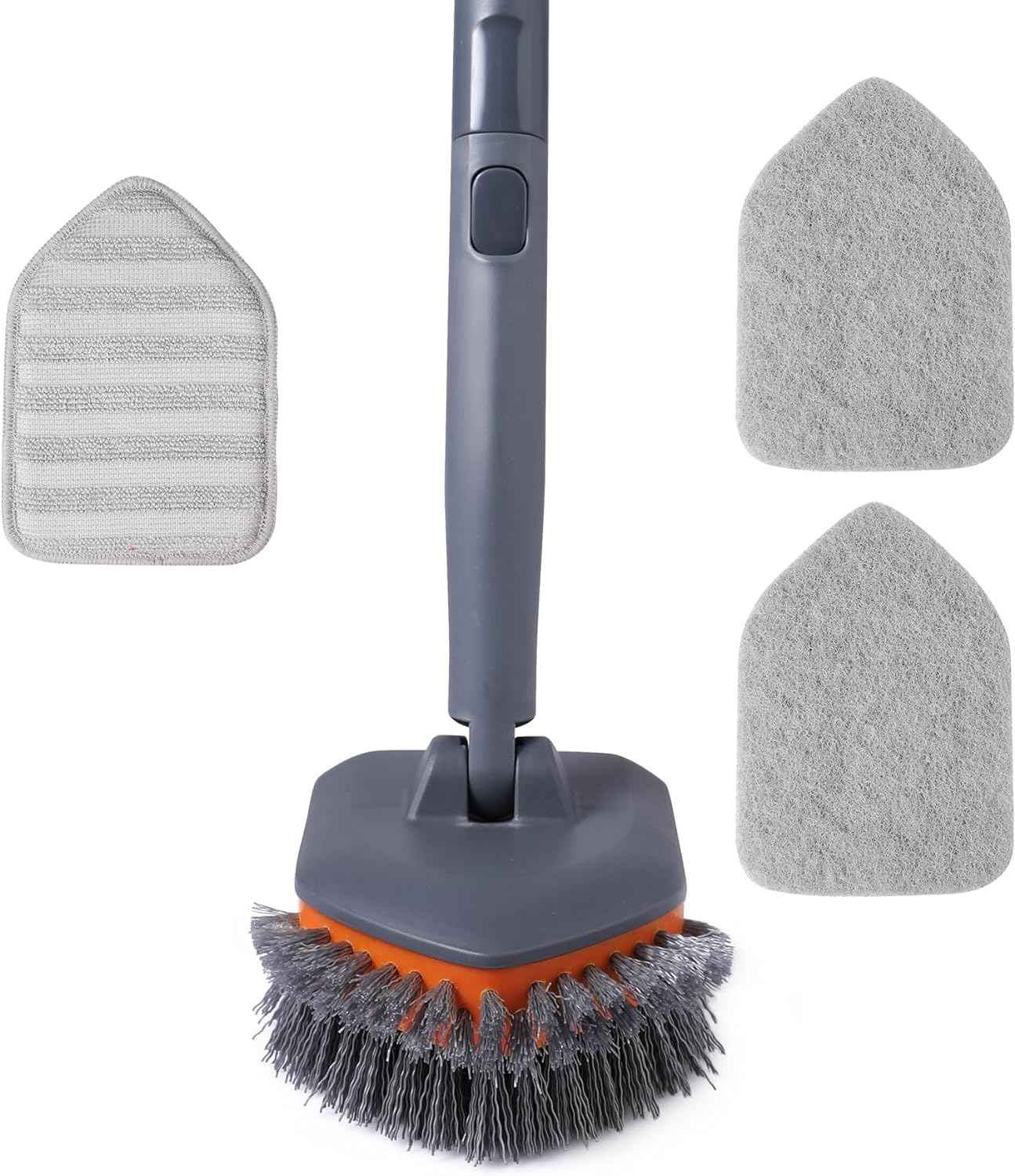 Tile Tub Scrubber Brush with 3 Different Function Cleaning Heads and 56" Extendable Long Handle-No Scratch Shower Scrubber for Cleaning Bathroom Kitchen Toilet Wall,Bathtub,Sink,Grey