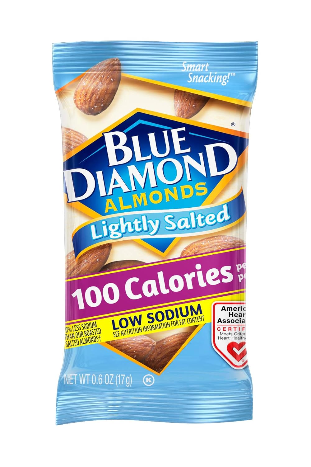 Blue Diamond Low Sodium Almonds, 100 Calorie Packs, 0.6 Ounce, Pack of 32, Lightly Salted, Snack Nuts