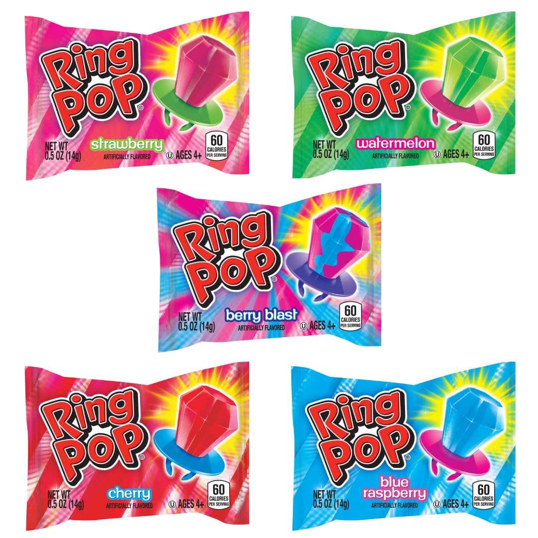 Ring Pop Candy, assorted fruity flavors, 50-count, full-size party favors for birthday celebrations and gifts