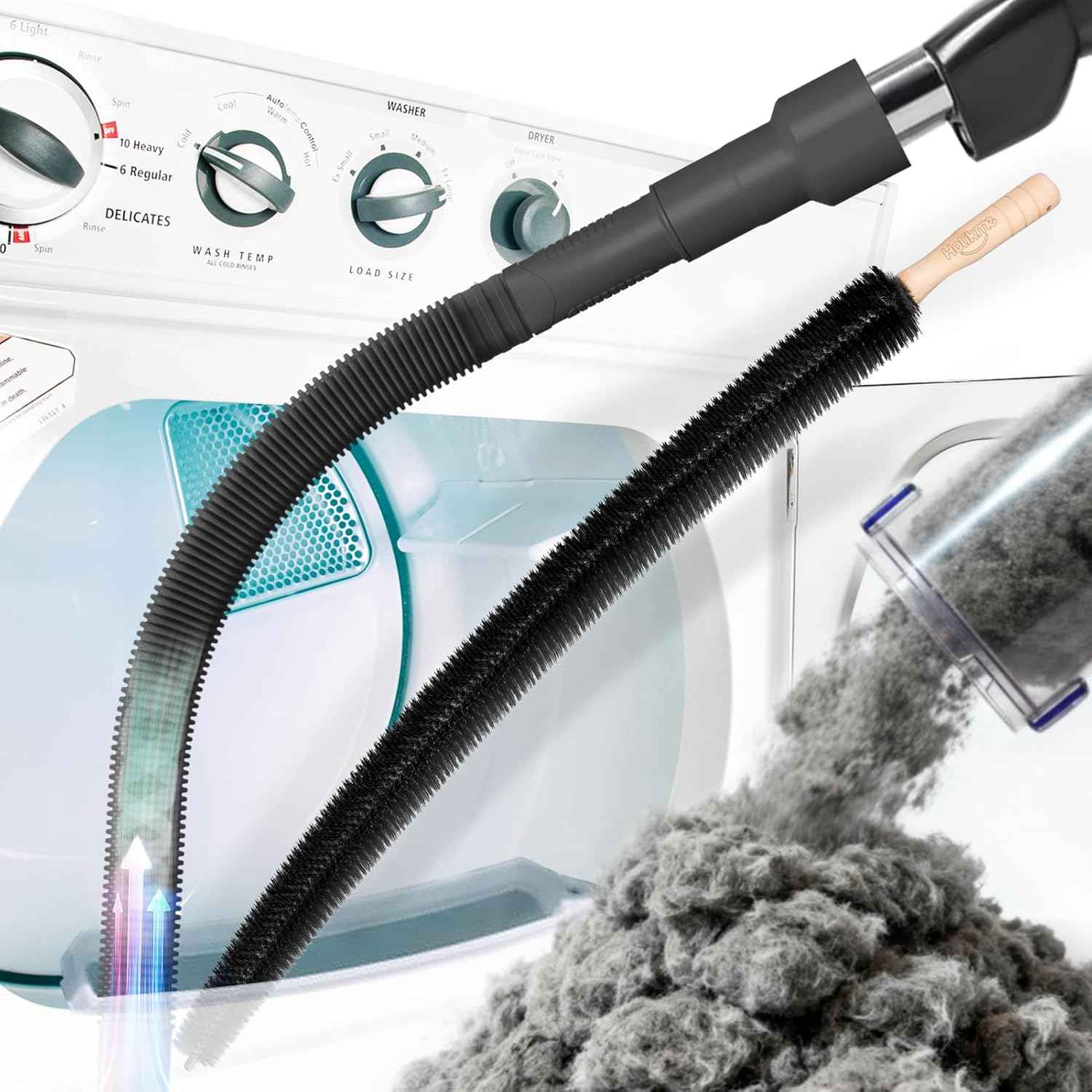 Holikme 2 Pieces Dryer Vent Cleaner Kit, Dryer Lint Vacuum Attachment and Flexible Dryer Lint Brush, Dryer Vent Vacuum Hose Attachment,Blue