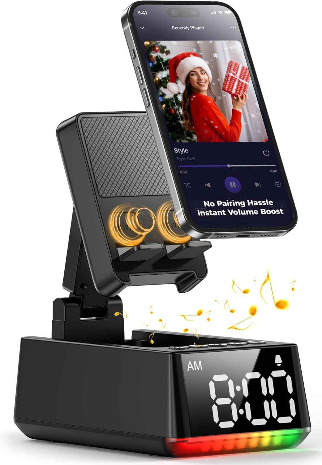 Bluetooth Speaker Birthday Gift for Men:Induction Cell Phone Stand HD Sound Valentines Gifts For Him Her Adult Teen,Anti-Slip Phone Holder Kitchen Gadget Women Mom Wife,Dad Husband Boyfriend(Black)