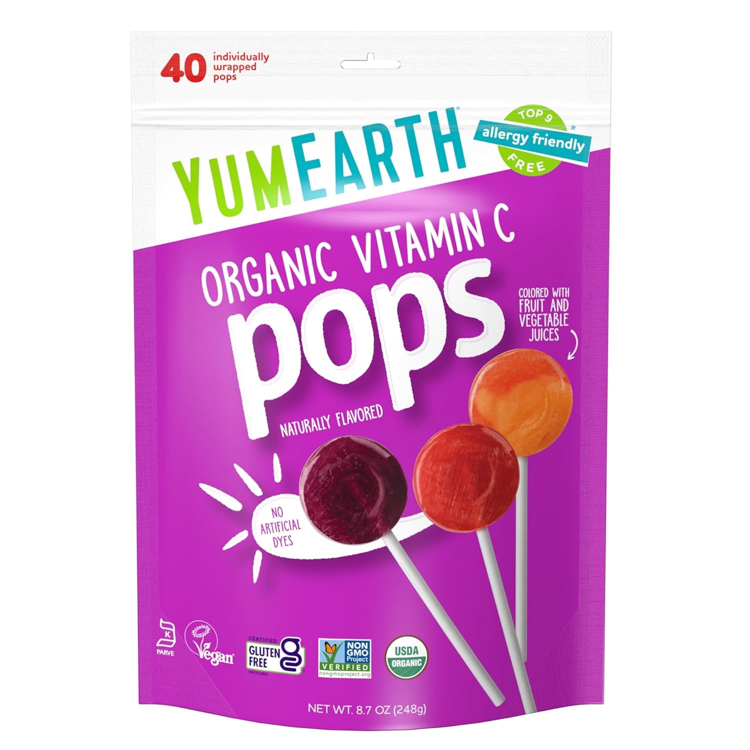 yumearth organic vitamin c pops variety pack, 40 assorted fruit flavors, allergy friendly, gluten free, non-gmo, vegan