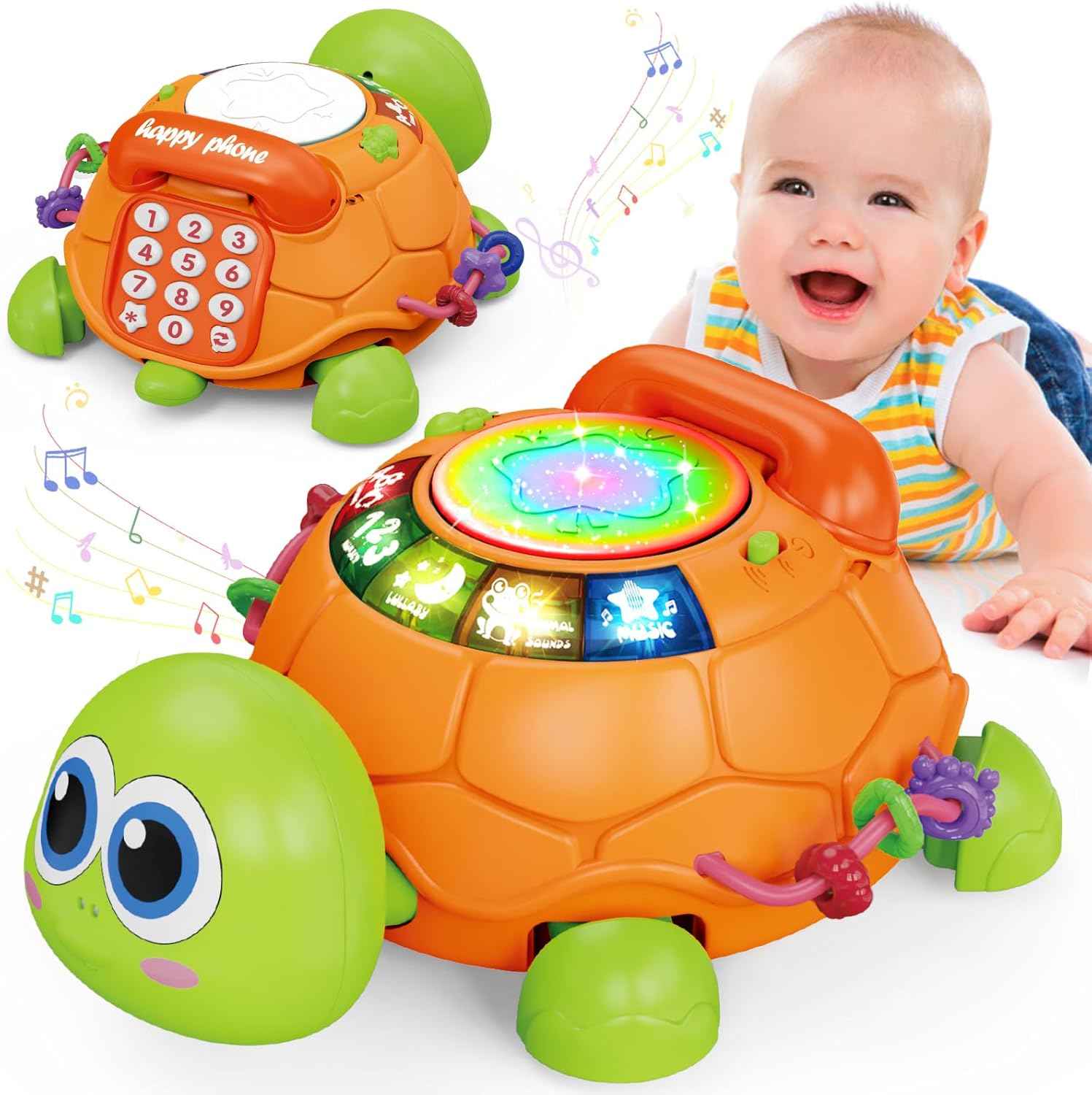 Jyusmile Baby Toys 6 to 12 Months, Musical Turtle Crawling Infant Toys, Early Learning Educational Toy with Light & Sound, Christmas Birthday Gifts for Boy Girl 7 8 9 10 11 Month 0-1 Year Old