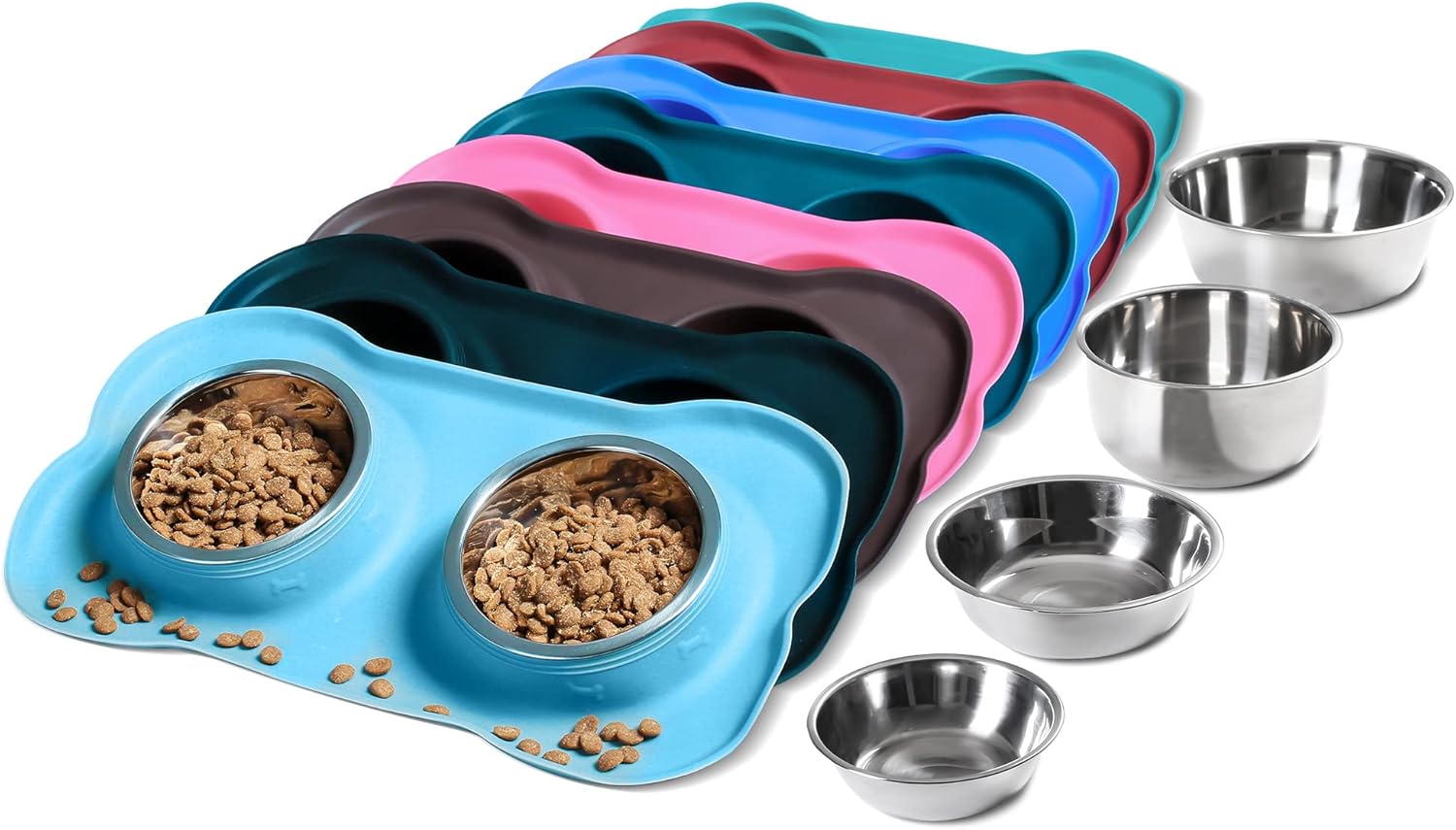 hubulk pet dog bowls 2 stainless steel no spill non skid silicone mat pet food scoop water feeder for small medium large dogs cats