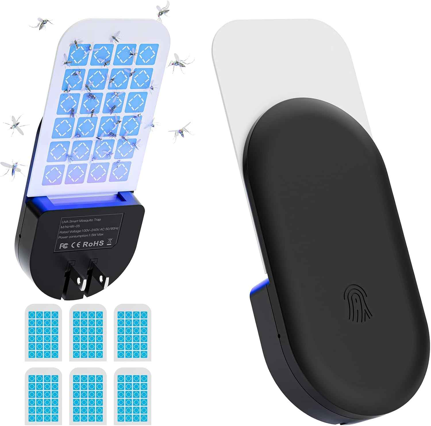 Flying Insect Trap, 2 in 1 Indoor Plug-in Fruit Fly Trap, 1 Trap White and 6 Glue Cards, Fruit Fly Traps for Gnat, Moth, Mosquito, Suitable for Every Part of The Home
