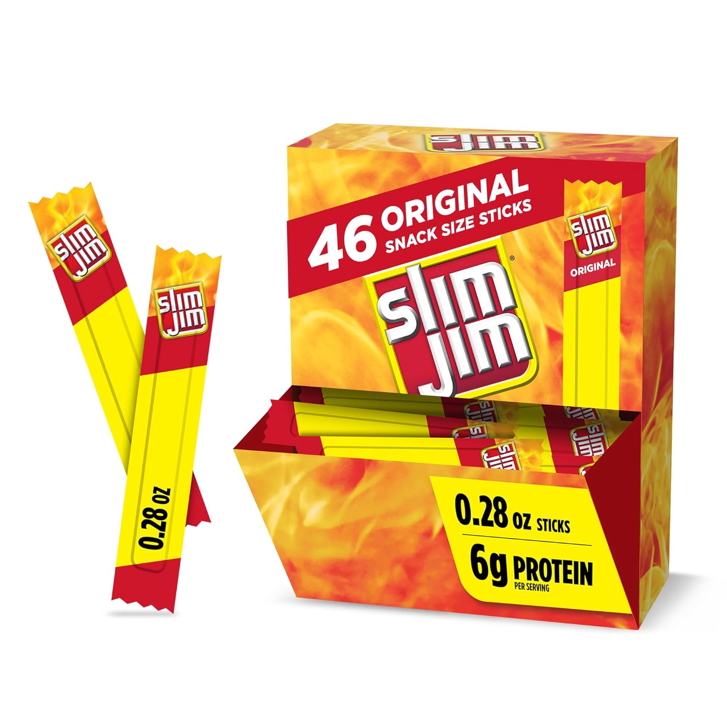 Slim Jim Original Smoked Meat Sticks, 6g Protein, 0.28oz, 46 Count, Snack Size