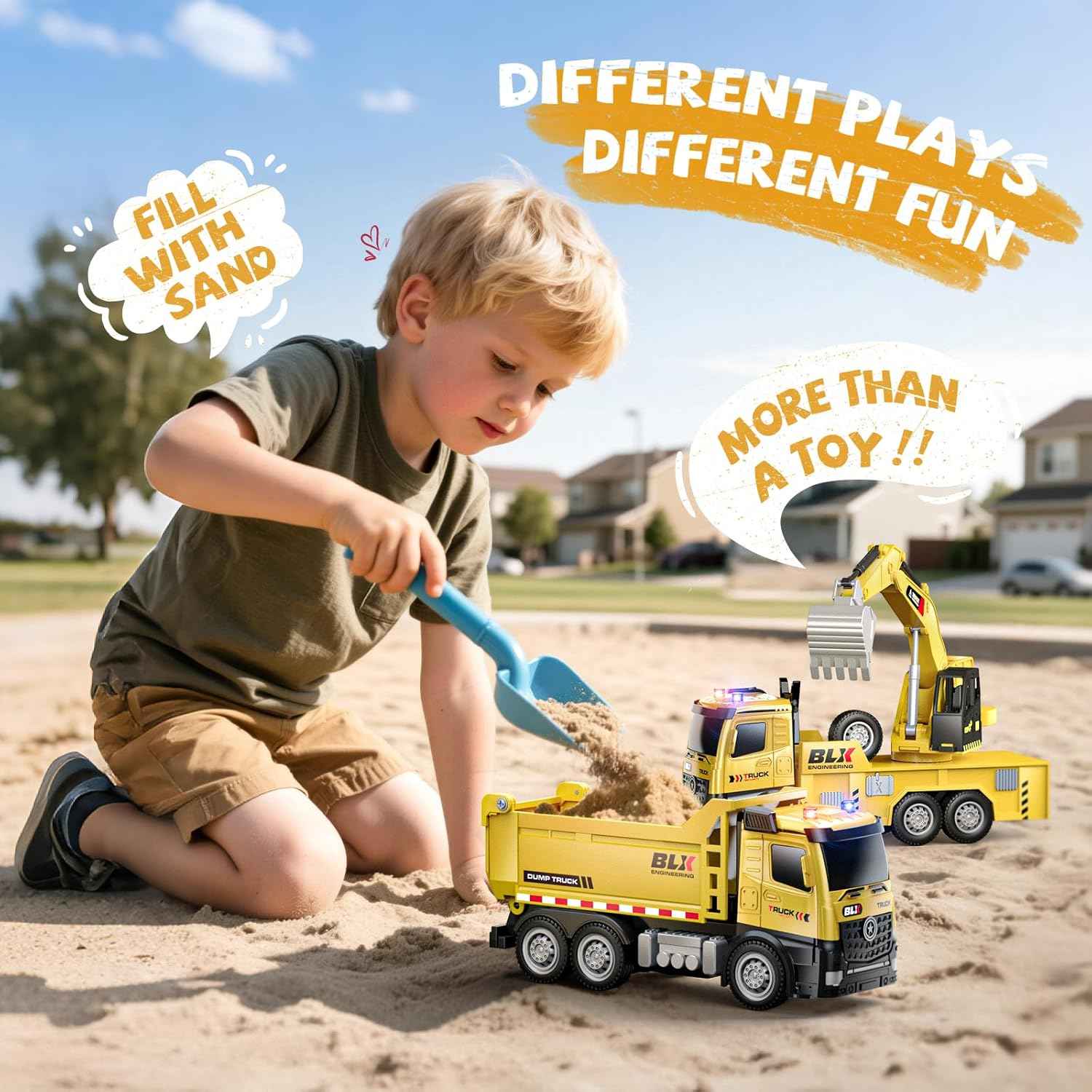 4 Pcs Alloy Construction Truck Toys Gifts For 2 3 4 5 Year Old Boys, 9" Construction Vehicles Toys With Light & Sound, Include Excavator, Crane, Dump and Mixer, Toys for Boys Toddler Kids 2-4 3-4 4-6